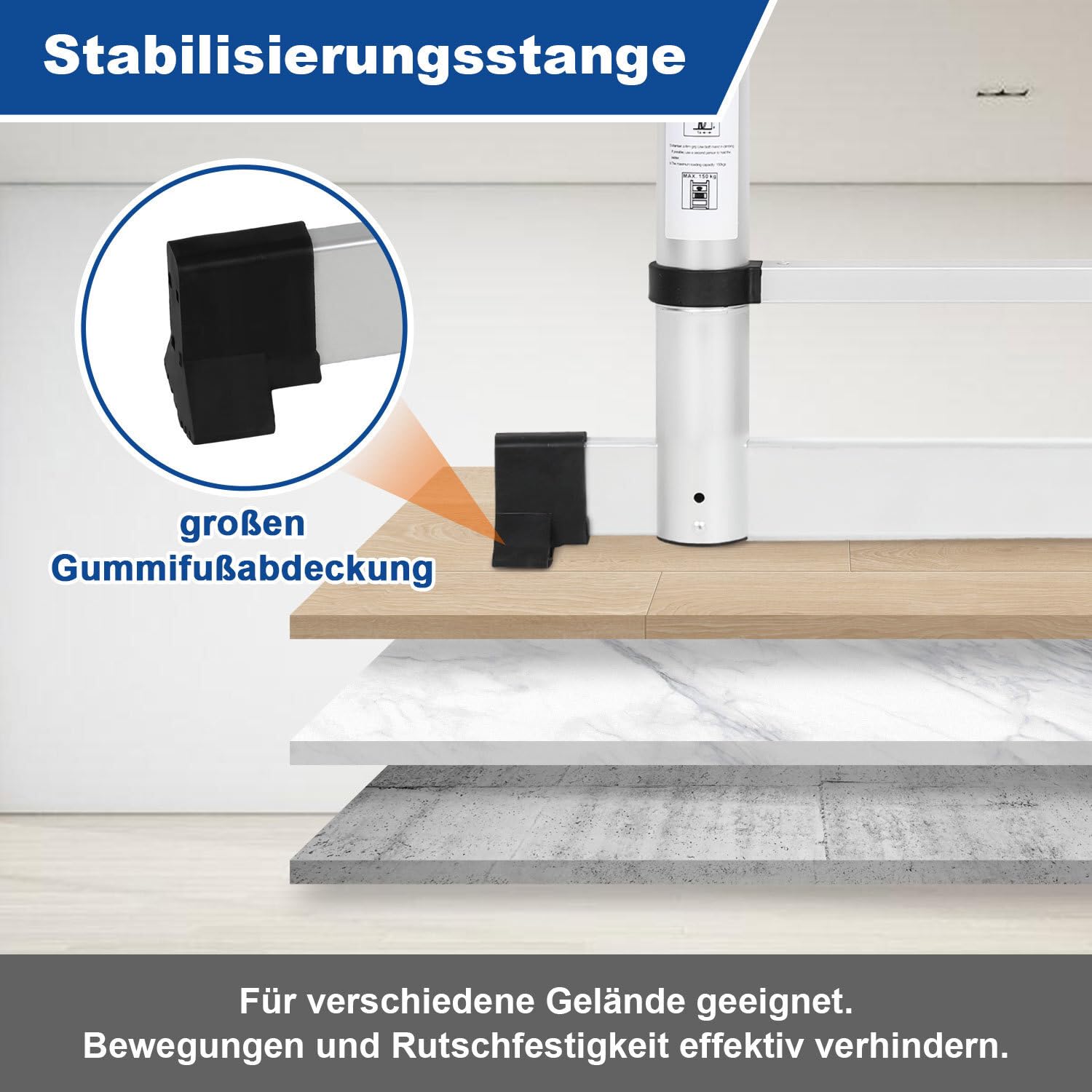 Teleskopleiter, 5M Aluminium Ausziehbare Leiter mit Stabilisator, Belastung 150kg, Rutschfester Aluleiter Stehleiter Mehrzweckleiter für Dachboden Büro Wohnmobil Klettern