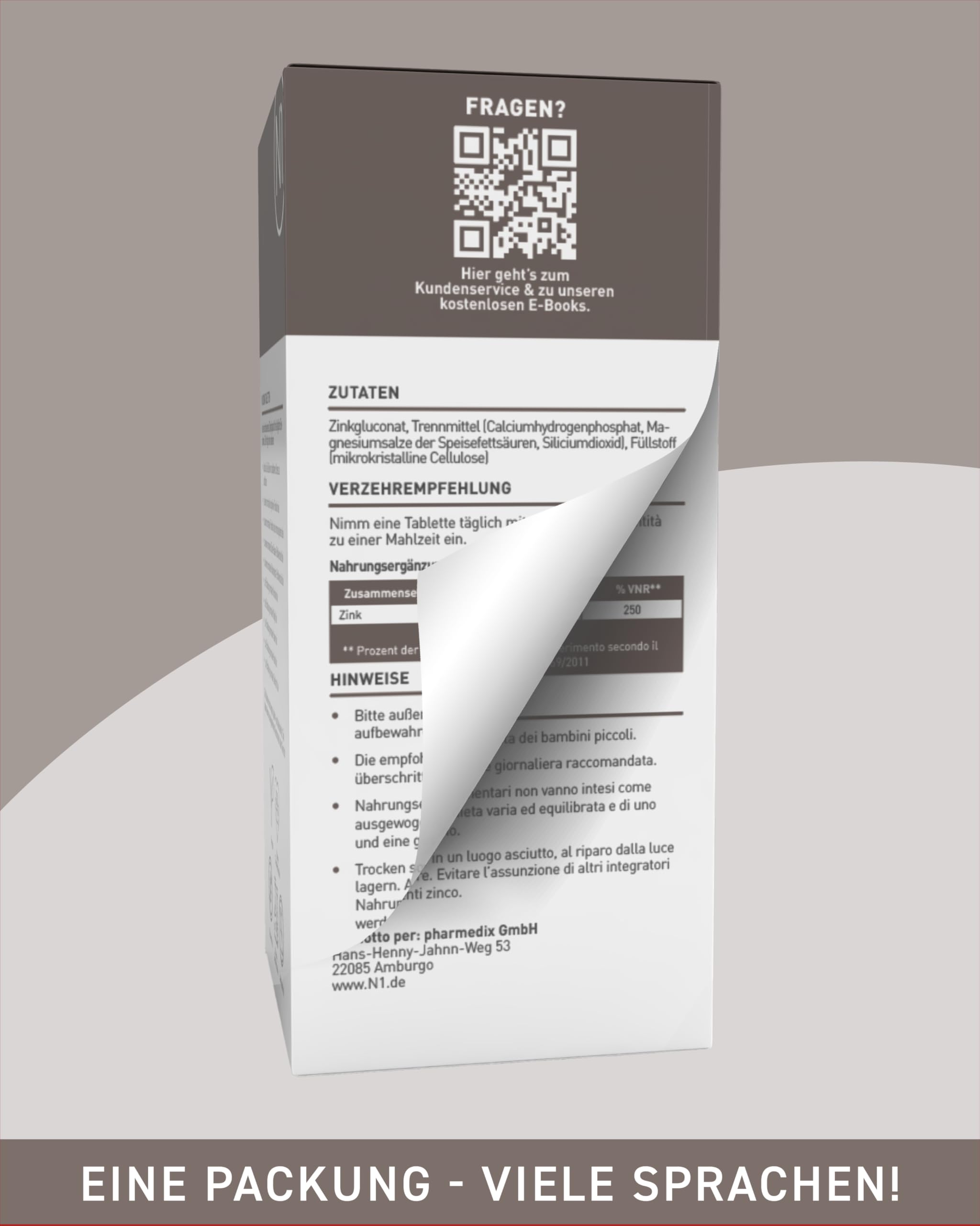 N1 Zink Tabletten 25mg - 5x 365 St. Jahresvorrat - Vegan - nur 1x täglich - Zink Hochdosiert für das Immunsystem - Zinc mit bester Bioverfügbarkeit