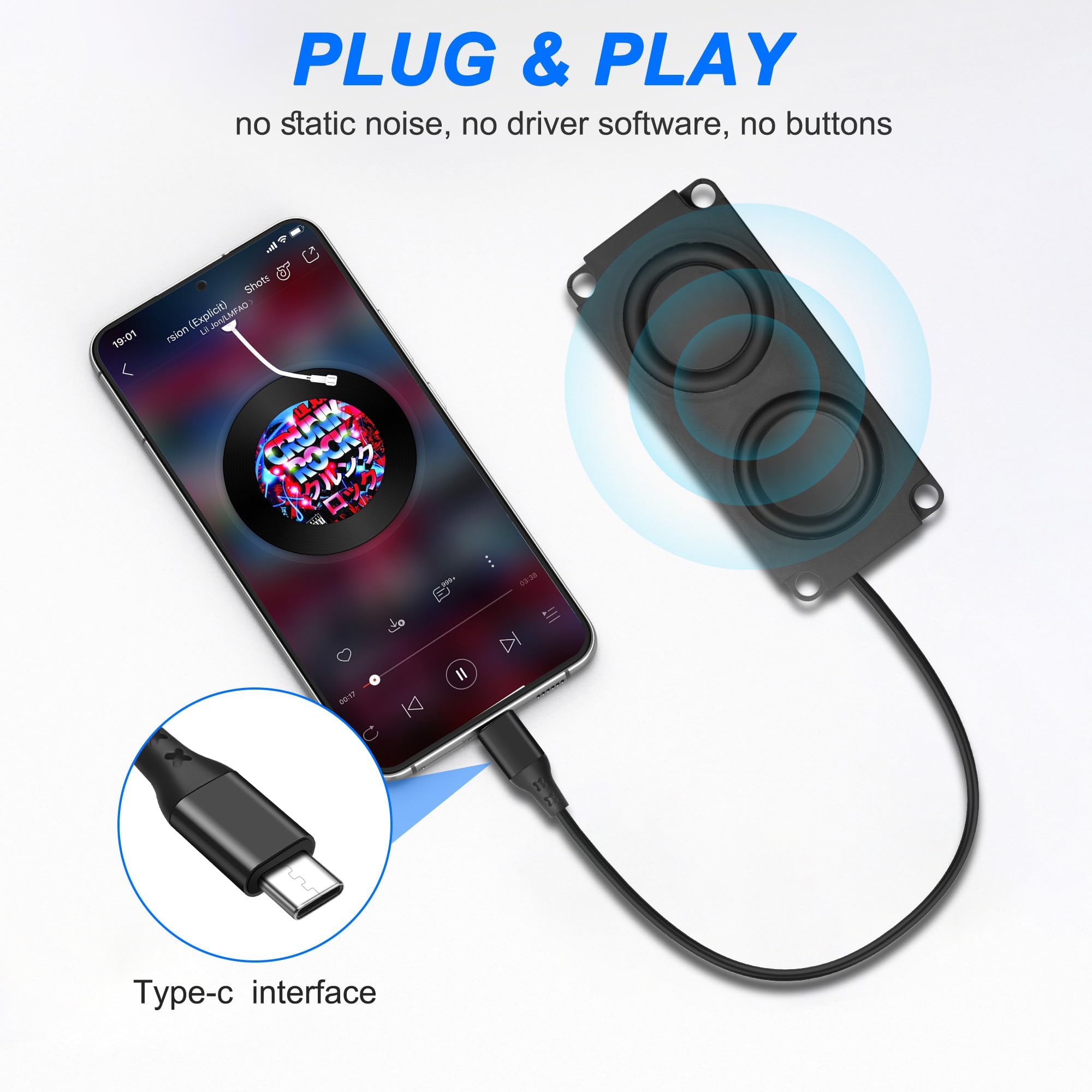 XMSJSIY Głośnik komputerowy USB typu C 3 W przenośny głośnik zewnętrzny z wtyczką | do komputera stacjonarnego laptopa monitora telefonu