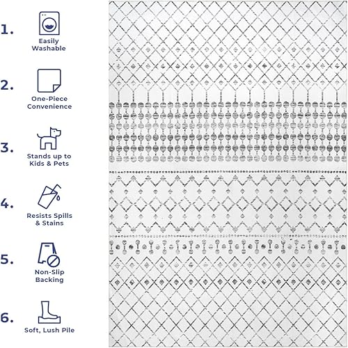 Miniatura 8 de nuLOOM Alfombra marroquí Blythe Accent, lavable a máquina, 183 cm, redonda, gris