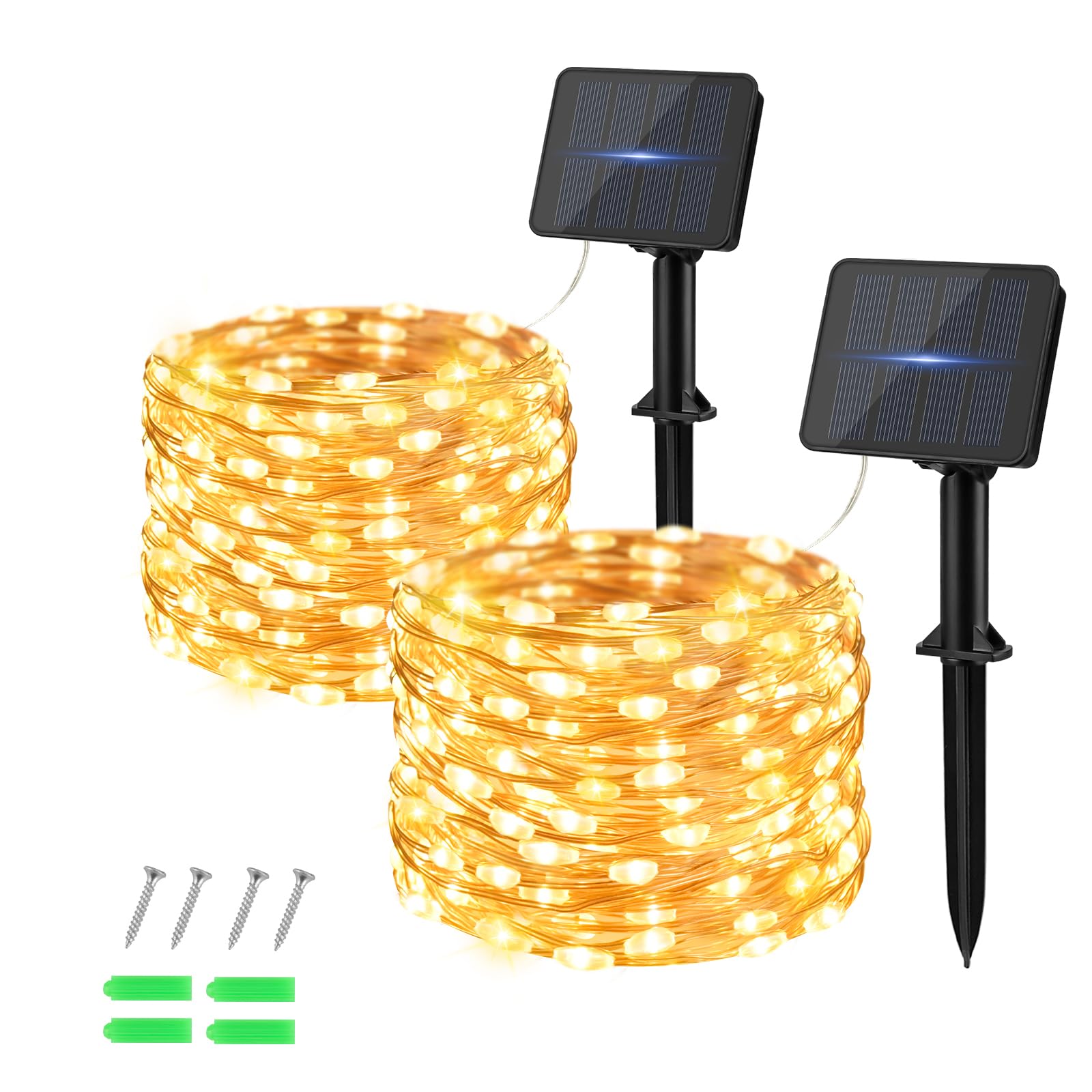 Dalugo [2 Stück] Solar Lichterkette Aussen, 50 LED 5M Warmweiß Lichterkette Solar Außen Wetterfest Kupferdraht für Garten, Terrasse, Hof, Baum, Party, Geburtstag, Hochzeit, Weihnachten