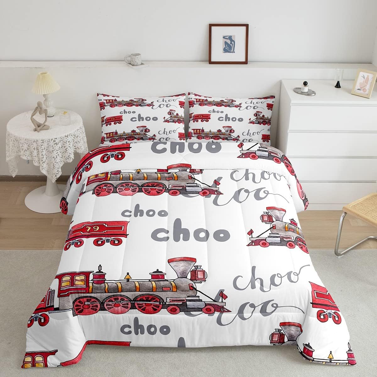 Feelyou Cartoon Car Bedding Set Kids Train Comforter Set