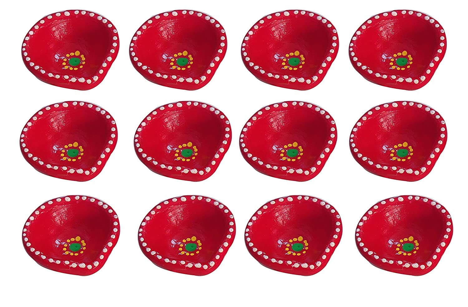 GIRLYZ Attire Traditions Handmade Clay Diyas Red Color Oil Lamp/Mitti Diya with Cotton Wicks for Pooja Candle for Diwali, Navratri Puja Festivals Decoration & Gifts -Set of 12 Diyas-image-37