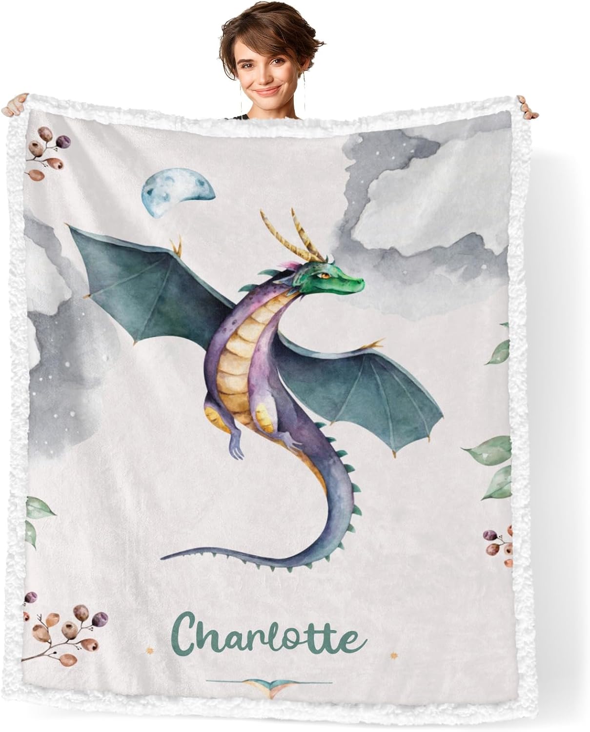 Cool Flying Dragon Personalized Sherpa Baby Blankets for Boys Girls,Newborn Custom Name Blanket for Shower Gift 30x40 in