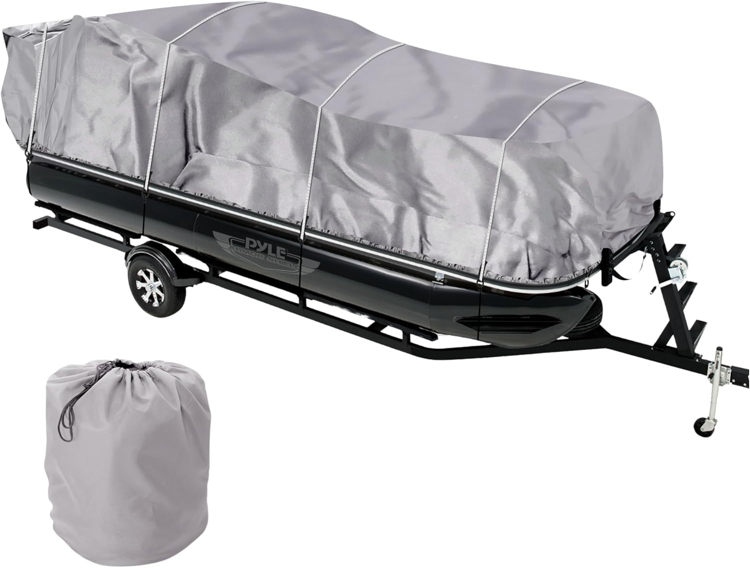Pyle Universal Boat Adjustable Storage Cover – 17′-20’L to 96” Pontoon Boats Protection Custom Heavy Duty Waterproof Polyester Fabric, Snap Strap, Elastic Cord, Bag