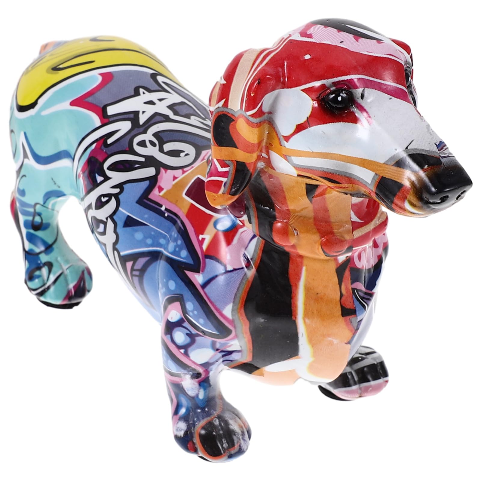 Statue chien teckel résine style graffiti pour moderniser un intérieur terne