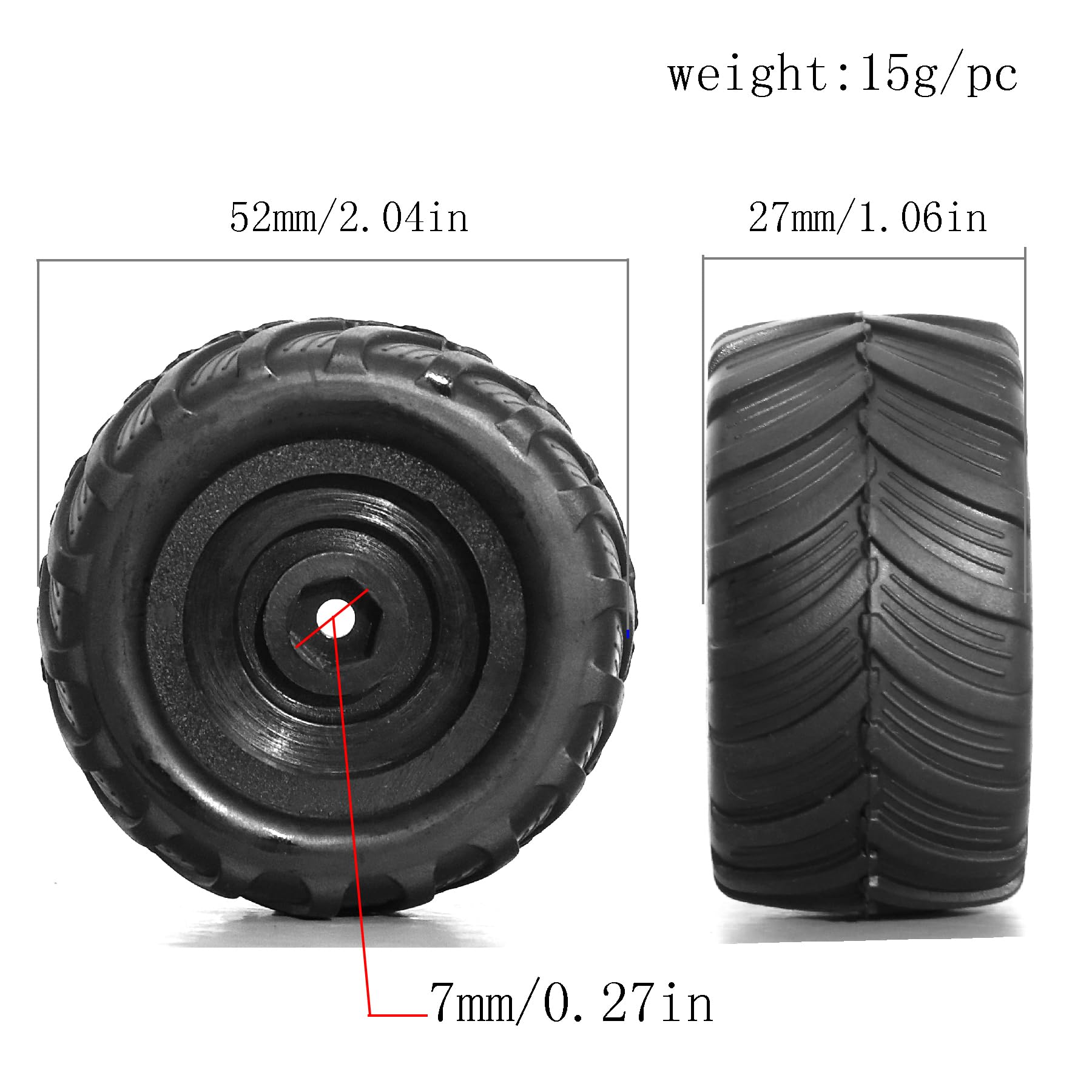 REDSPIDER 1/24 Monster Truck Wheel Rim Tires Set?4pcs? OD:52mm*27mm Hex 7mm for FCX24 SCX24 C10 JLU Deadbolt Gladiator Bronco 1/24 Crawler Car (at)