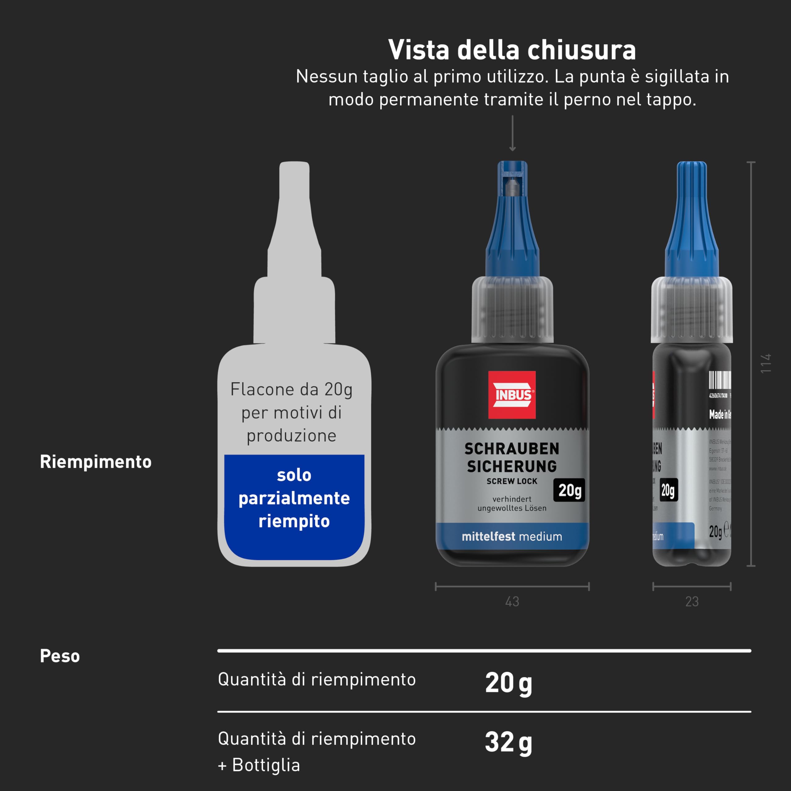INBUS® 79560 Frenafiletti media resistenza, 20g — Made in Germany