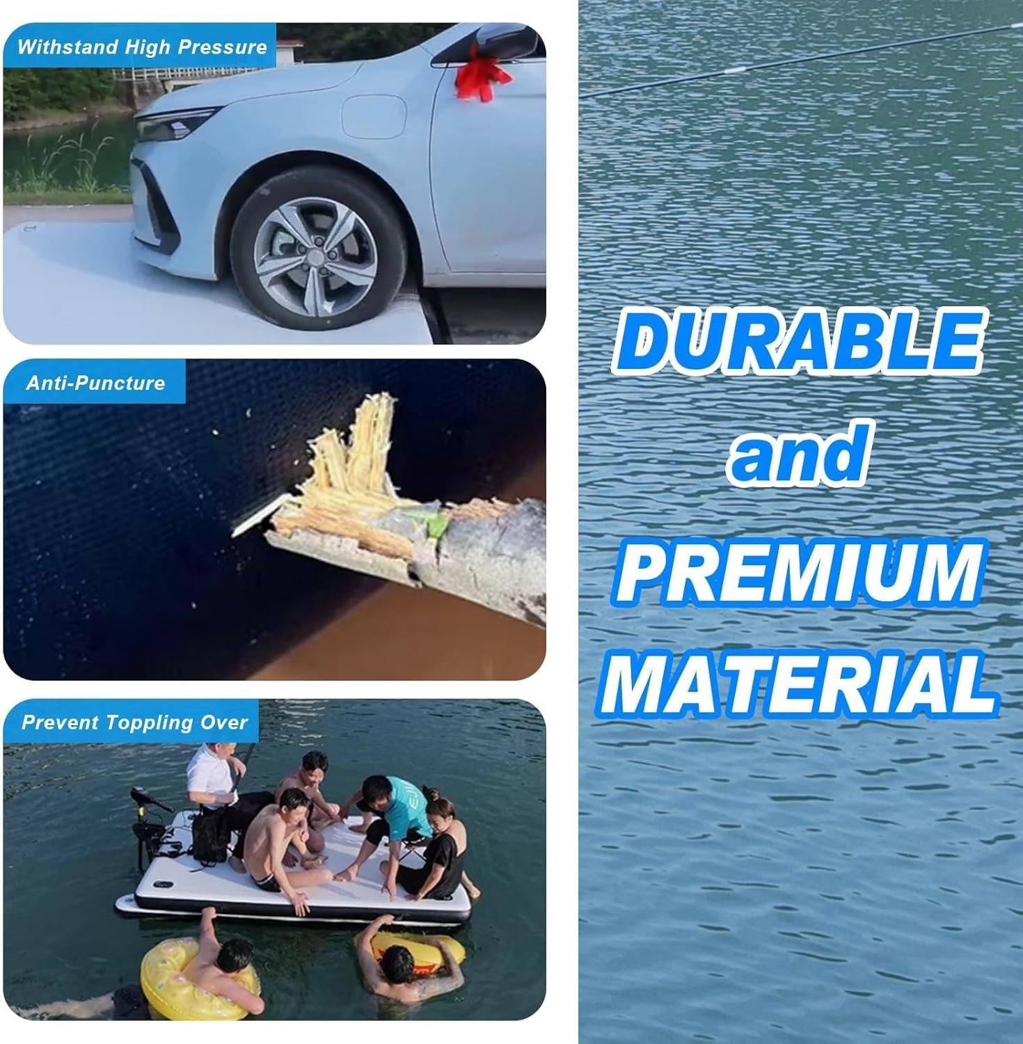 Dock Galleggiante Gonfiabile per Piscina Beach Lake River, zattera di Superficie Antiscivolo, Piattaforma d'Acqua 6.5ft/8.2ft per attività all'aperto