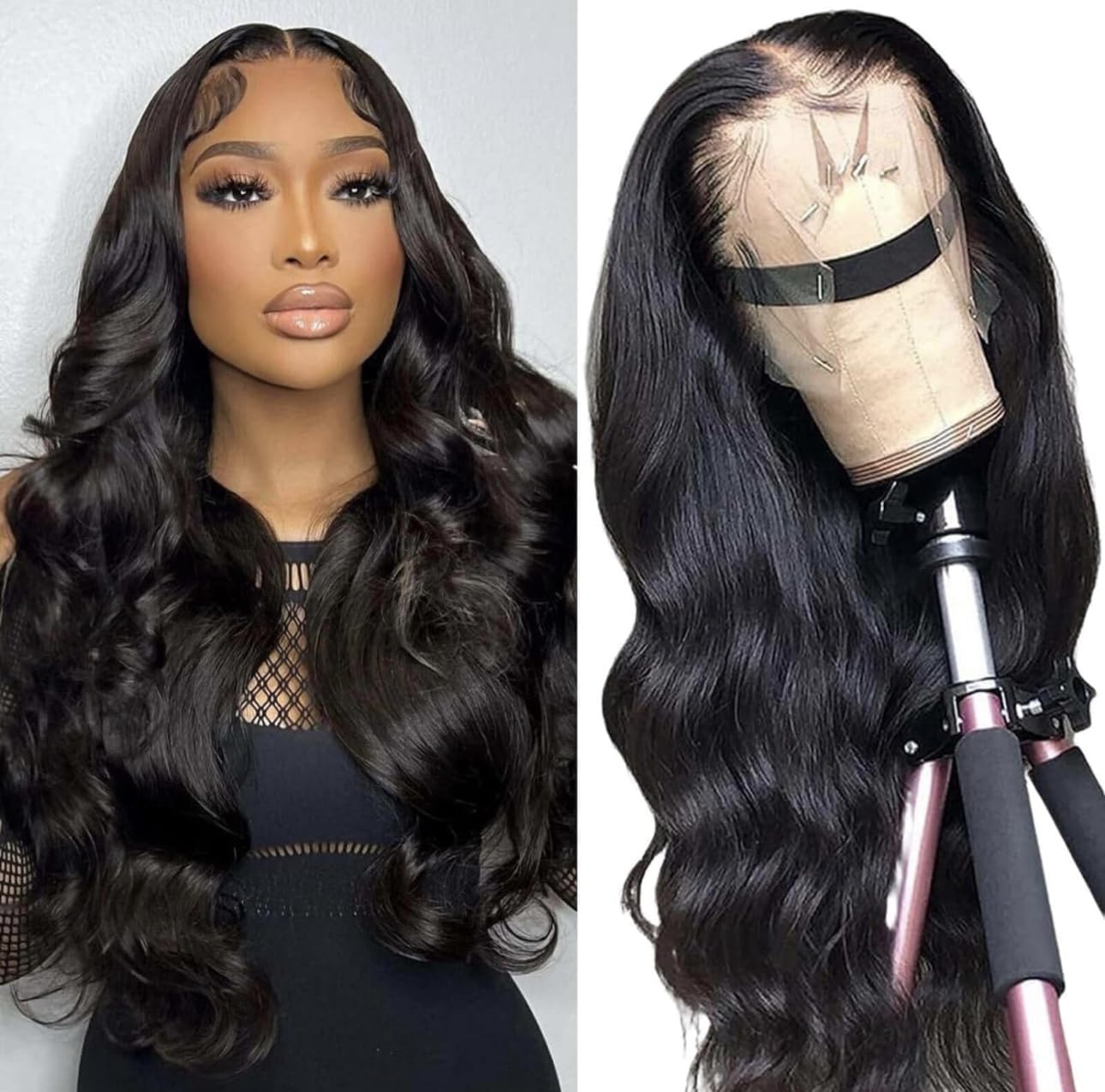 26 Inch Glueless Wigs Human hair Preplucked/Cut Lace Front Body Wave Wear and Go Glueless Wig - 13x4 HD Transparent Lace - 180% Density, for Women Natural Black (26 Inch)