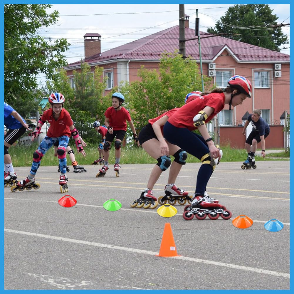 Plot Sport - Lot de 15 Cônes d'Entraînement en PE Souple - 5 Couleurs Vives - pour Football, Rugby, Fitness et Entraînement - 5