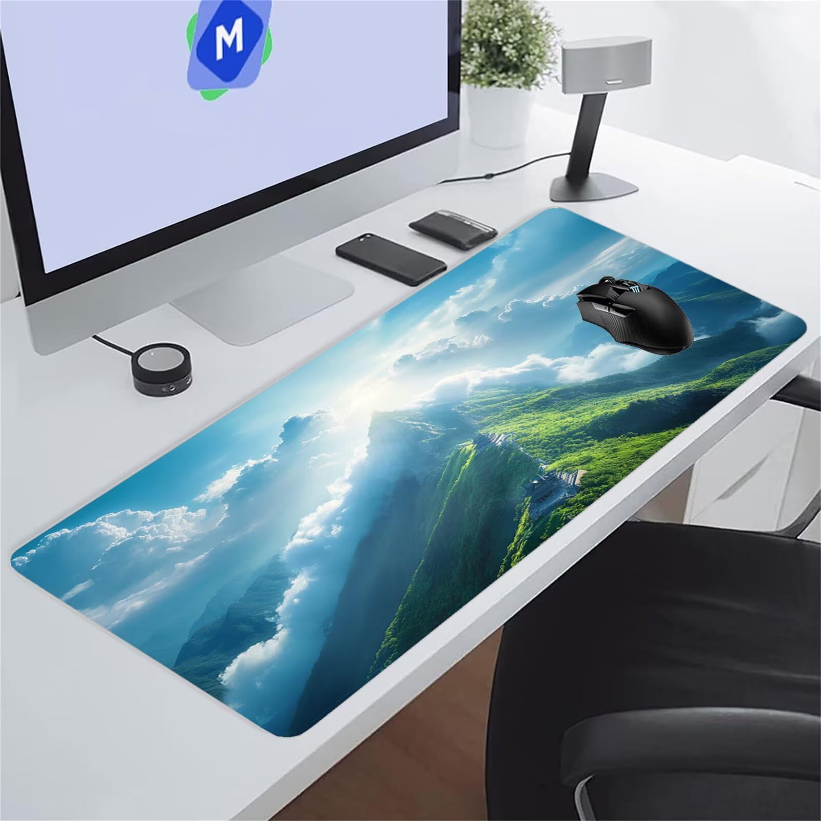 Podkładka pod mysz XXL 1200 x 600 x 2 mm, podkładka pod mysz do gier górskich, niebo, bardzo duża podkładka na biurko dla graczy z antypoślizgową podstawą, poprawia precyzję i szybkość, do gier