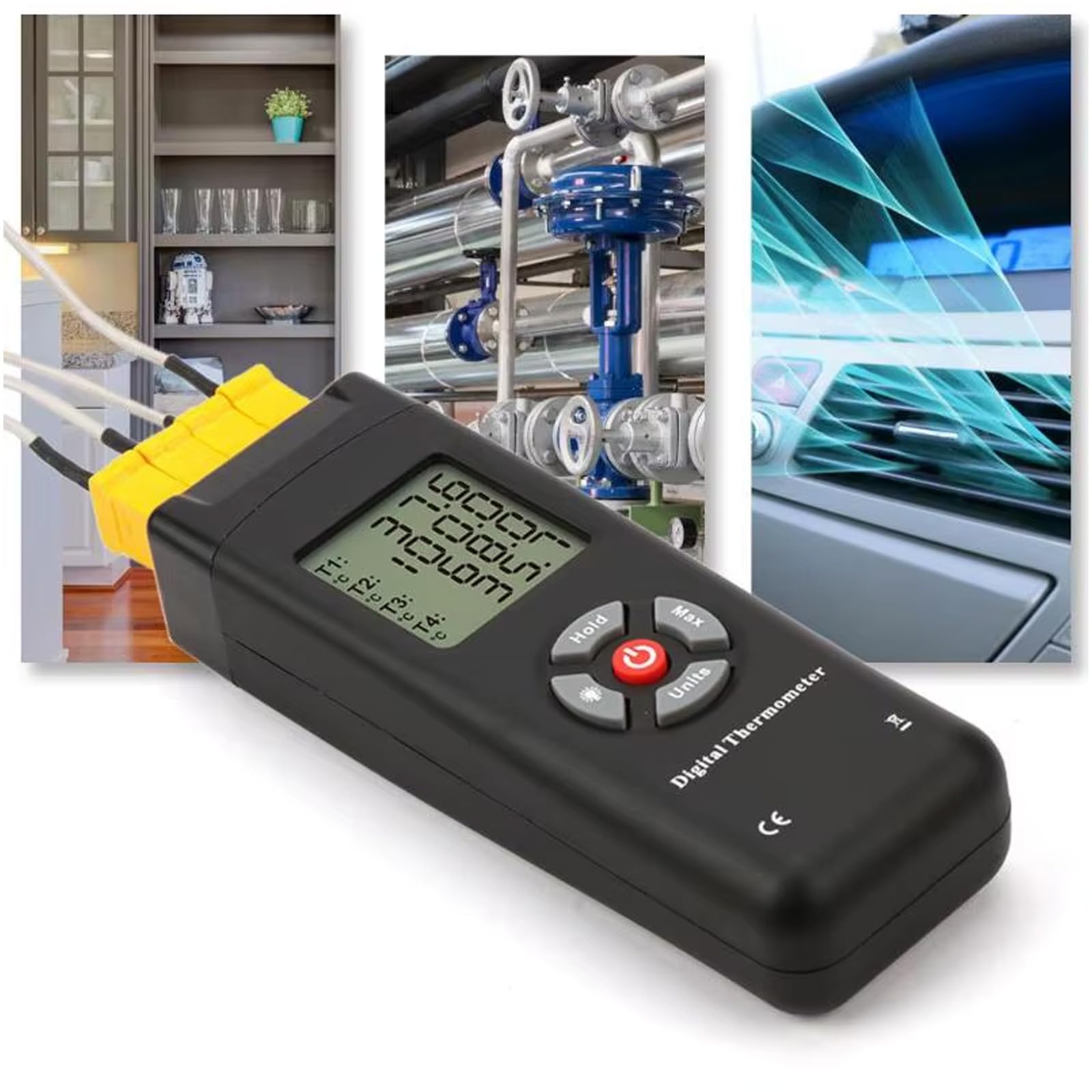 Temperaturmessgerät Typ K, Digitales Thermoelement Thermometer TL-TK04 4-Kanal-K-Typ Kontakt-Digitalanzeige Thermometer mit fühler für Industrie Landwirtschaft Meteorologie Haushalt, -50°C bis 1350°C