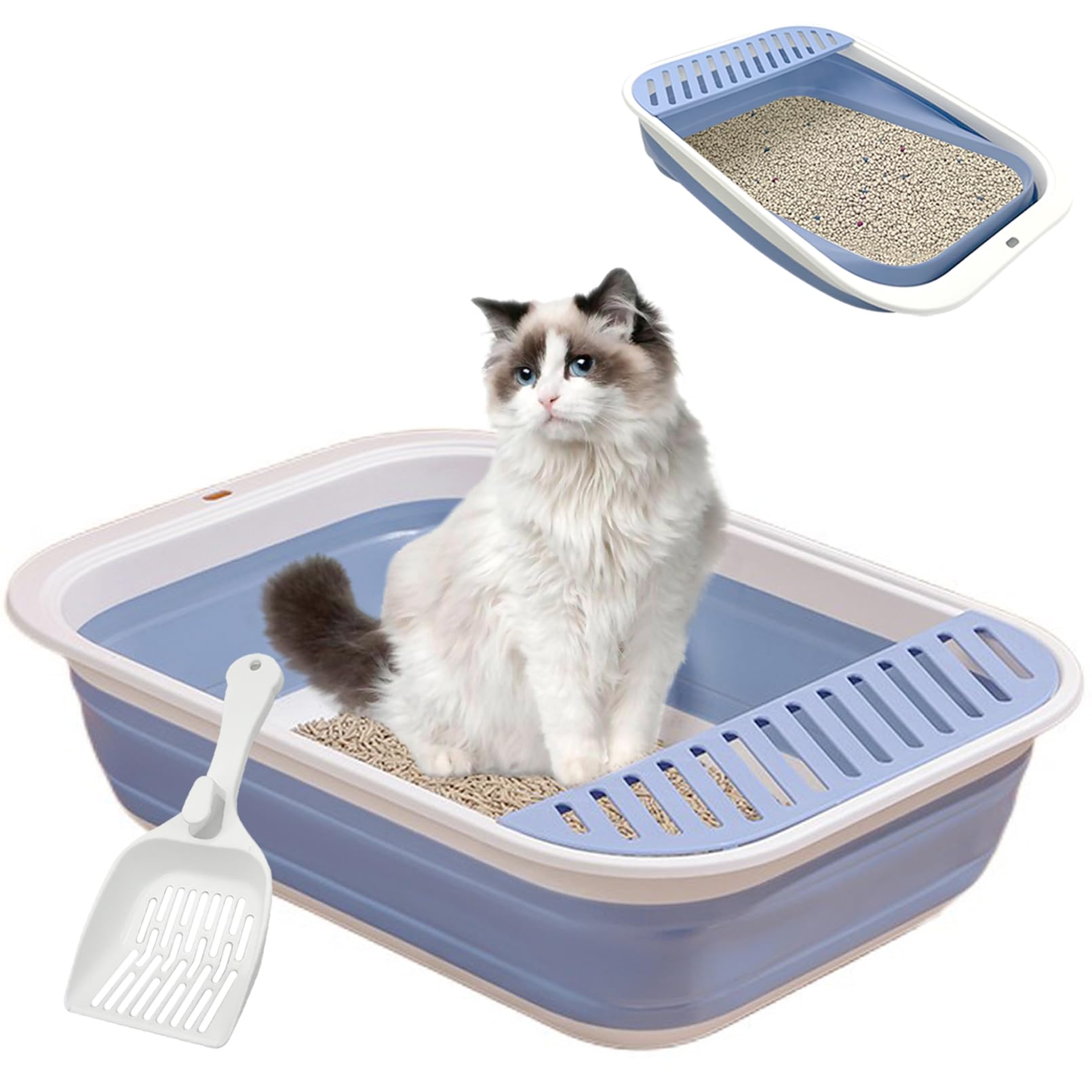 Litière pliable pour chat - Évitez les grains au sol grâce au bac ouvert avec pédale