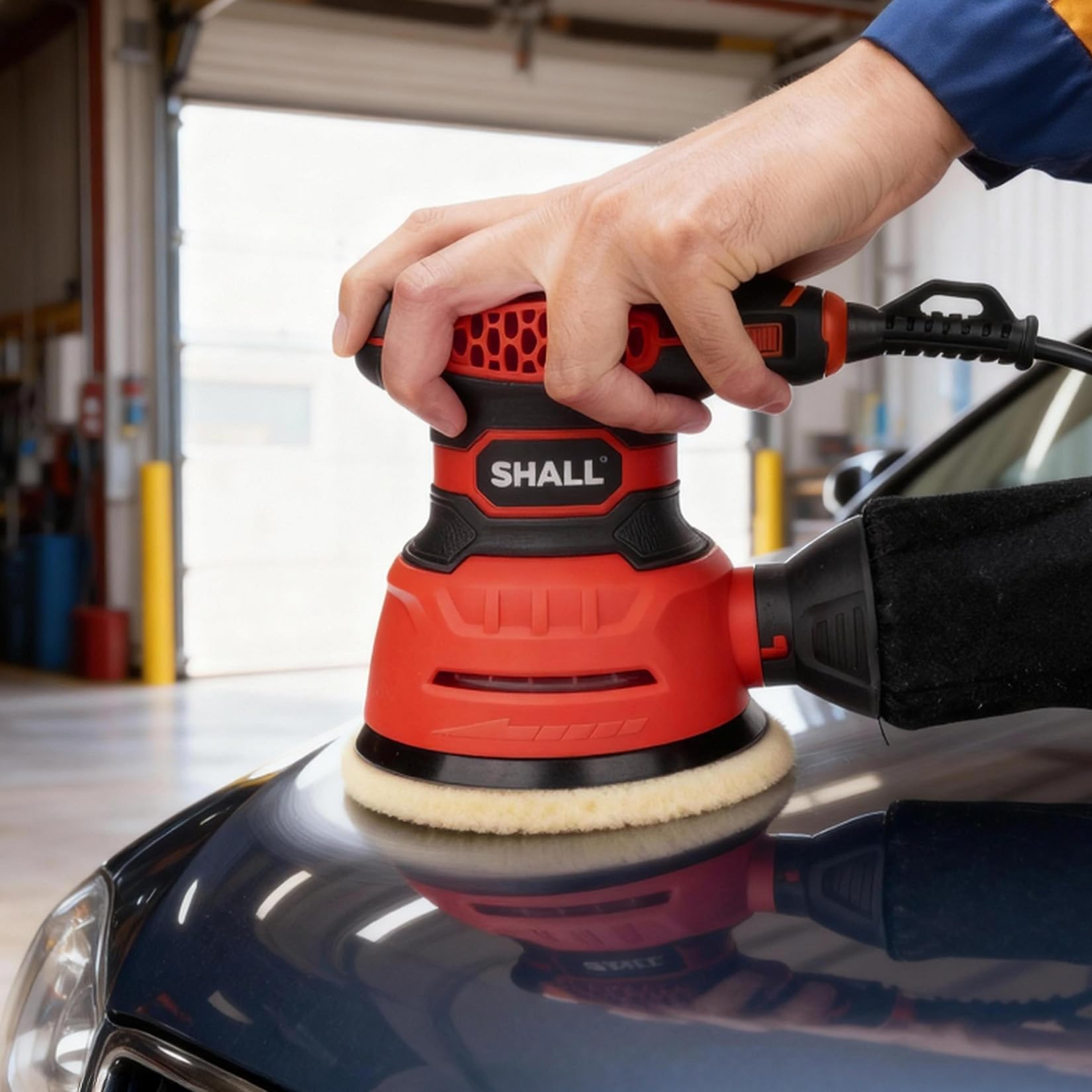 SHALL Levigatrice Orbitale 350 W, 6 velocità variabili 13000 giri/min, utensile elettrico manuale da 125 mm, adatta per levigatura, lucidatura e lavorazione del legno