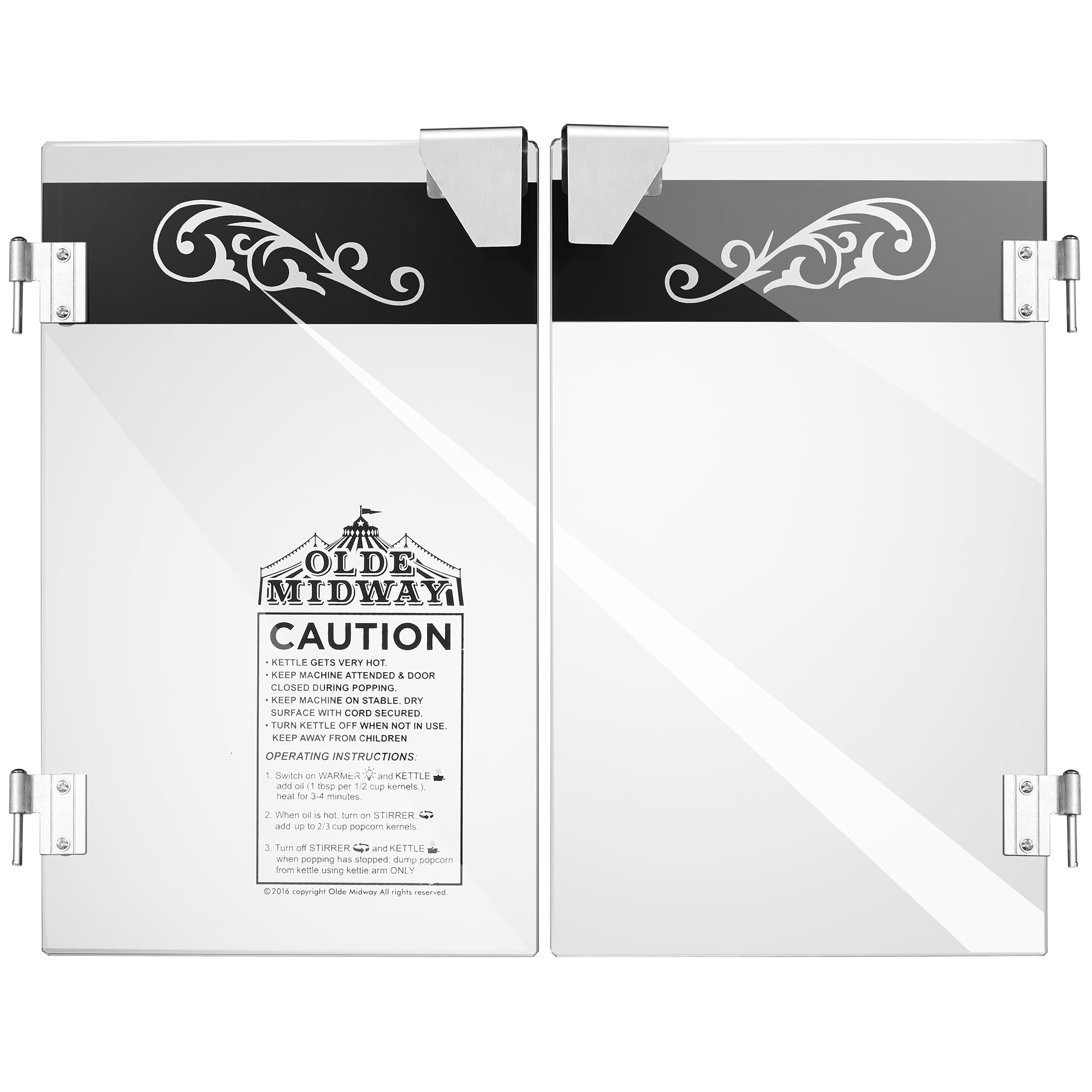Olde Midway Popcorn Machine Door Replacement, Glass Doors for 12-Ounce Commercial Popcorn Machines - Black Design