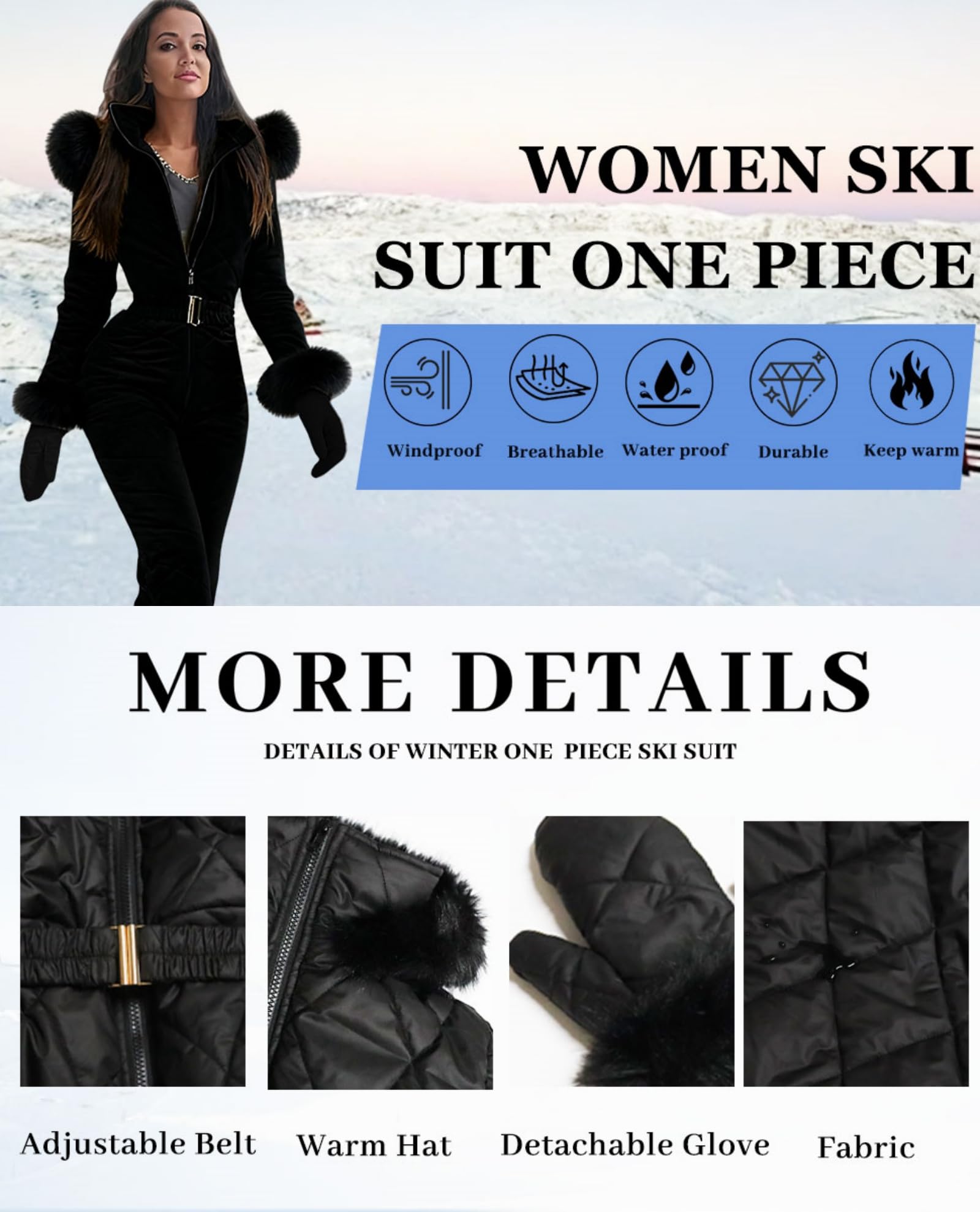 Traje de nieve de una pieza para mujer, impermeable, resistente al viento, traje de esquí aislado, para deportes al aire libre, ropa cálida, trajes de nieve