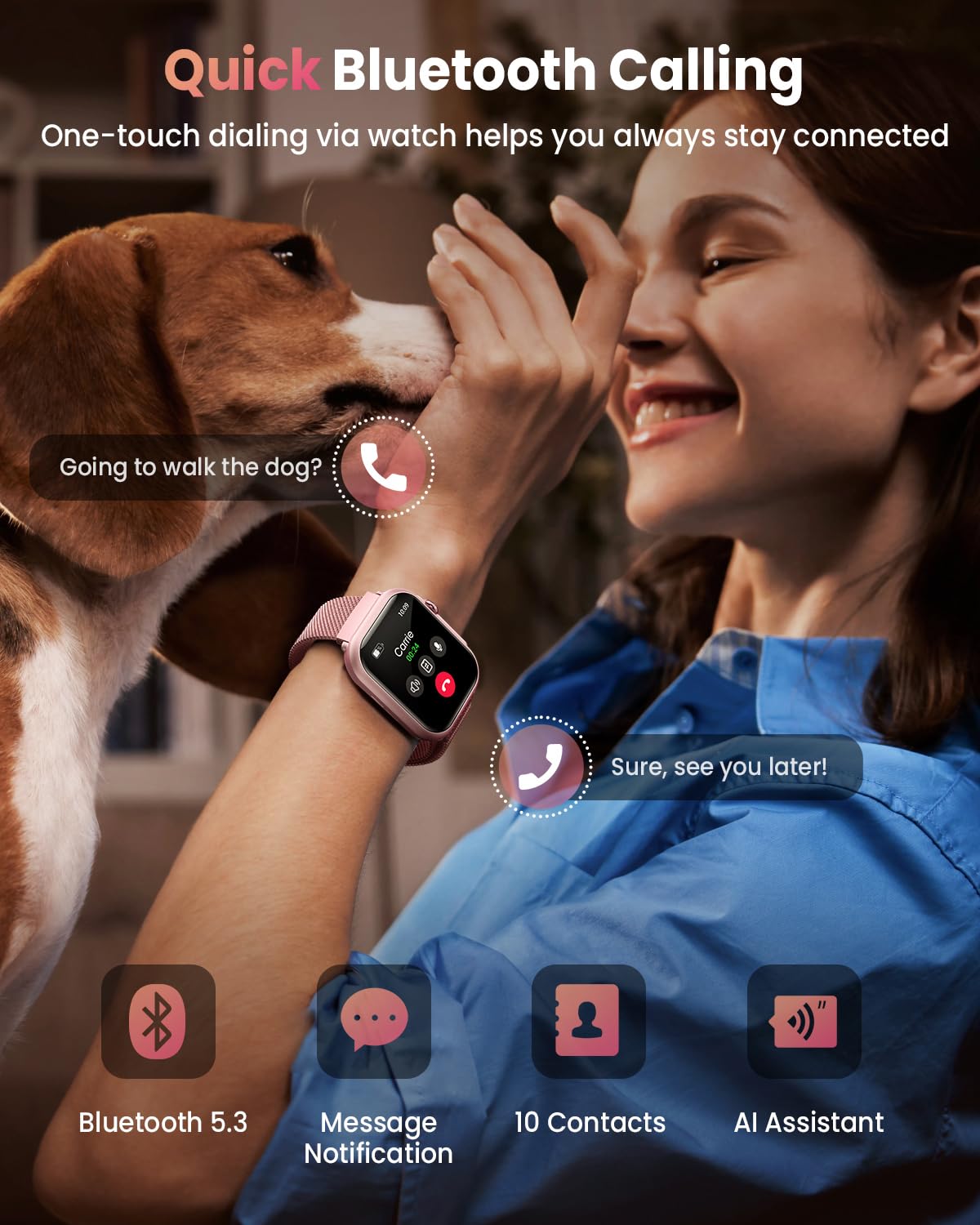 RUXINGX Smartwatch Donna con 1000mAh Batteria, Standby Ultra-lungo 100 Giorni, 1.83" Orologio Fitness Cardiofrequenzimetro SpO2 Sonno, 120+ Sport, Smart Watch Chiamate IP68 Contapassi iOS Android Rosa