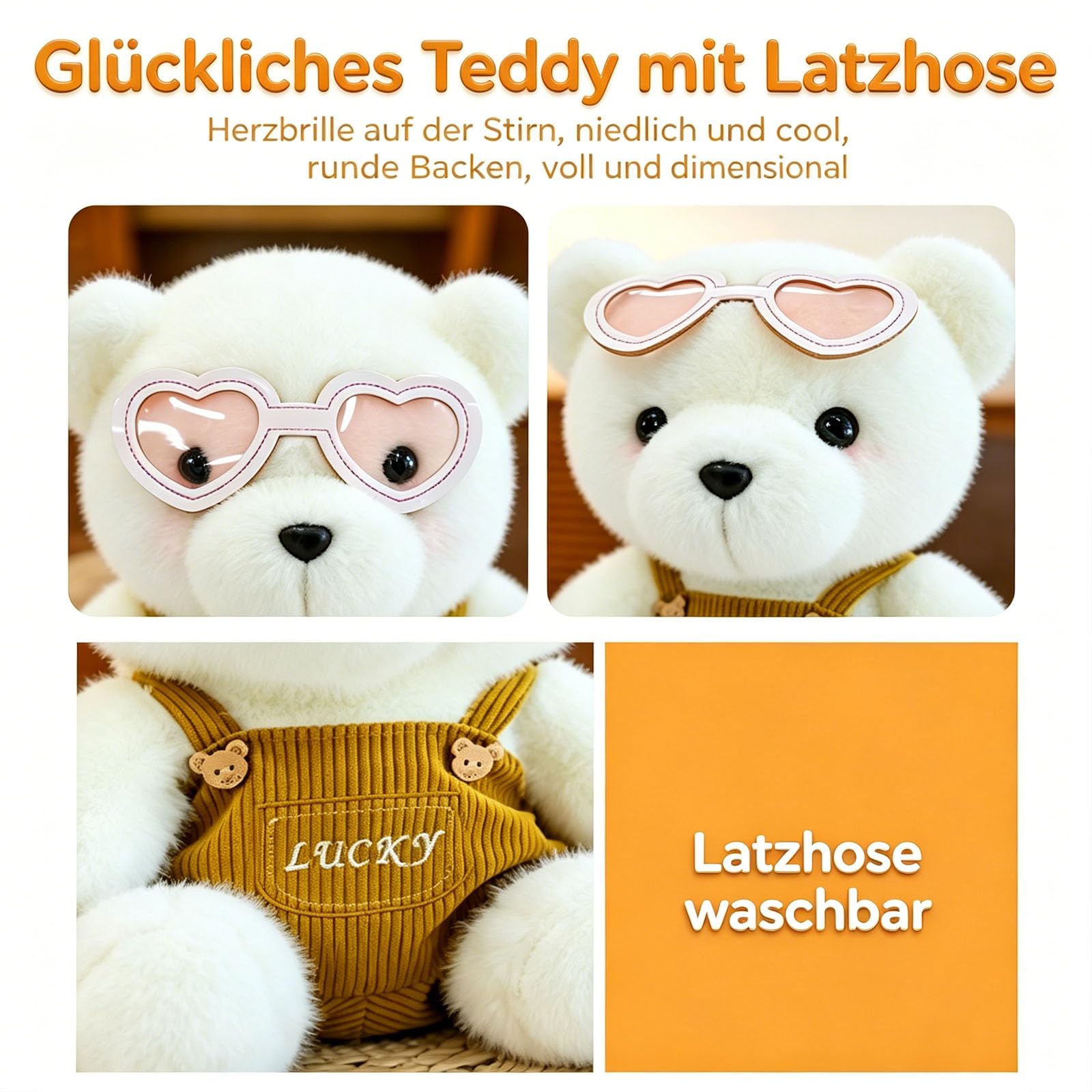 Kuscheltier Teddybär, Teddybär Plüschtier mit Tragegurt und herzförmiger Brille, Plüsch Bären Spielzeug Stofftierpuppe, Glück Teddybären Stofftier, Geschenke für Geburtstag Valentinstag (50cm,Rosa)