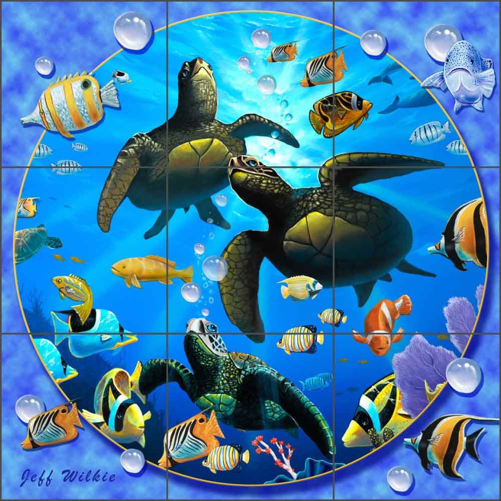 Sea Turtle Art Tile Mural Backsplash Honu Paradise II by Jeff