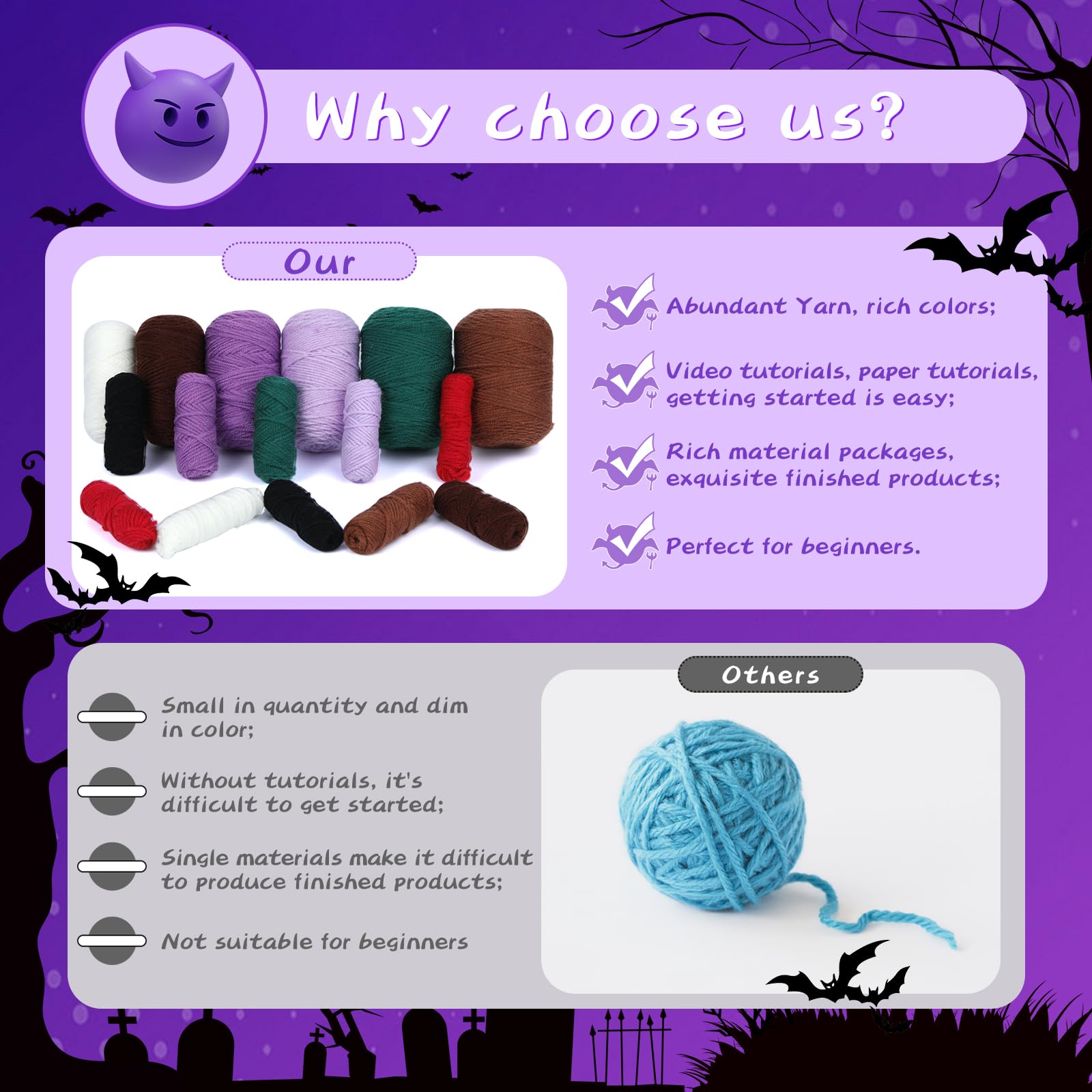 Yizzvb Kit de ganchillo de Halloween para principiantes, kit completo de ganchillo para principiantes, kits de inicio de ganchillo para adultos con tutoriales de video paso a paso, kits de animales de