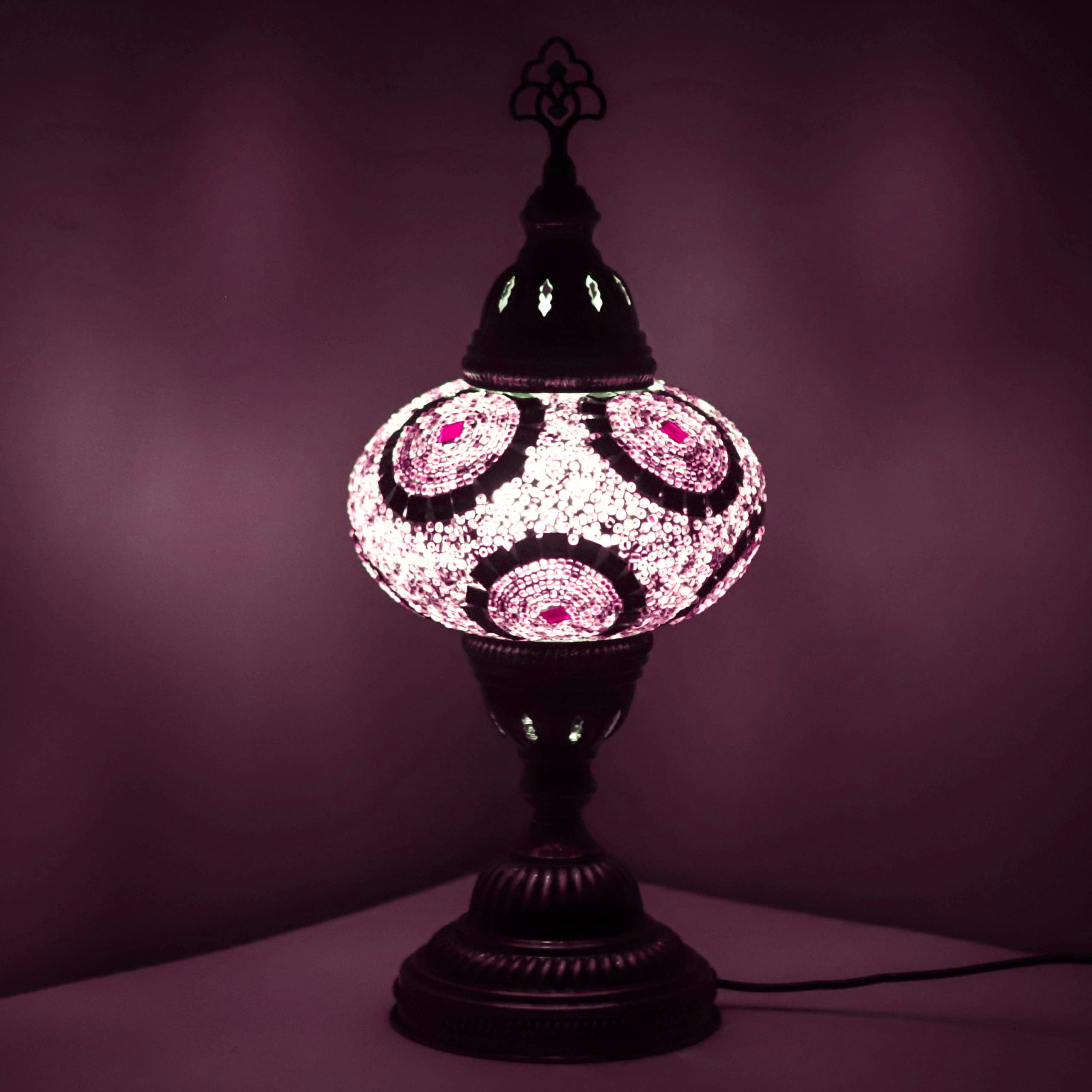 ENVA Turkish Moroccan Tiffany Style Handmade Mosaic Table Desk Bedside Night Lamp Light Lampshade with LED Bulb Large Globe