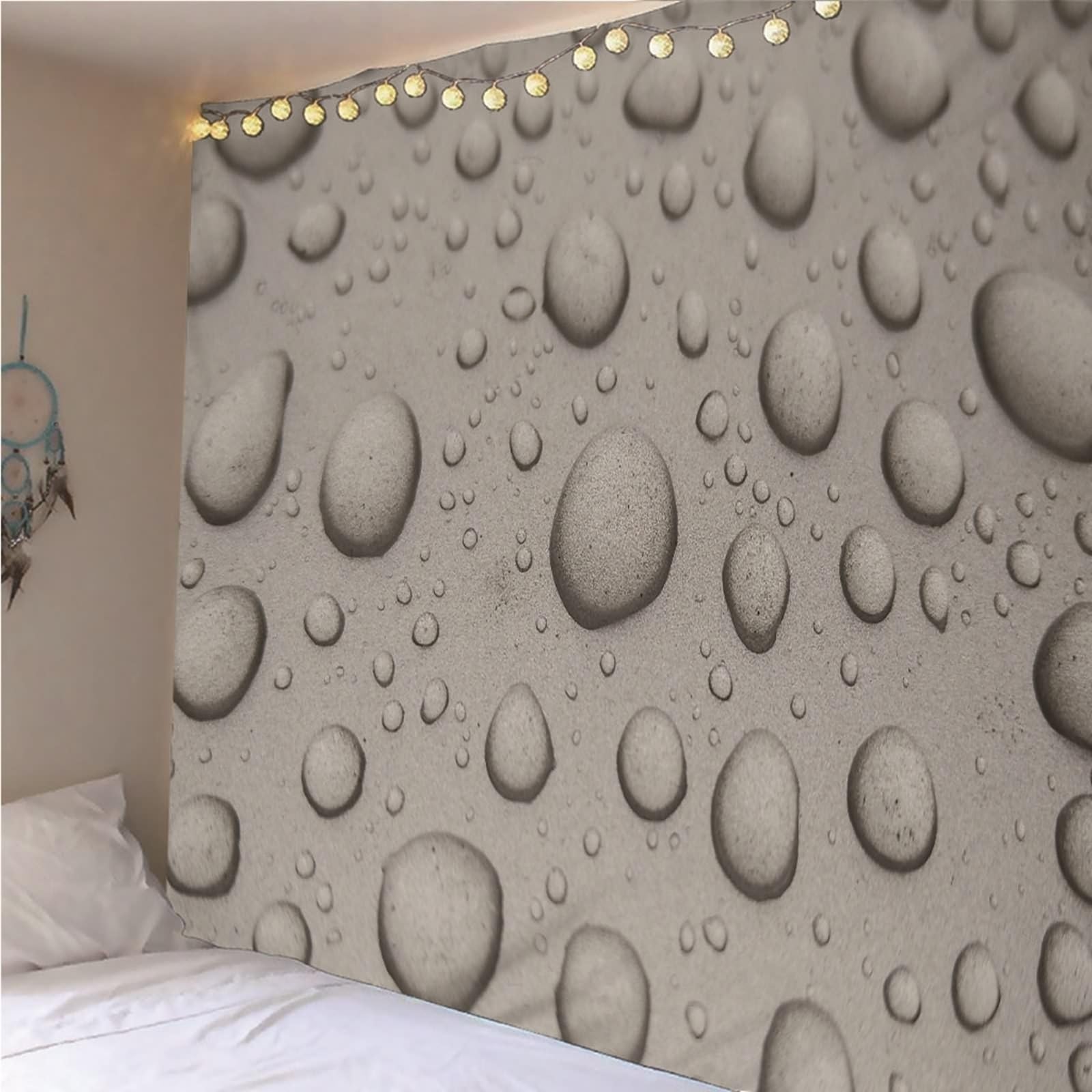 Wycian - Tela grande para pared, tapiz, color gris, diseño de gotas de agua, microfibras, para dormitorio, sala de estar, oficina, apartamento, 240 x 220 cm (Ancho x Alto)