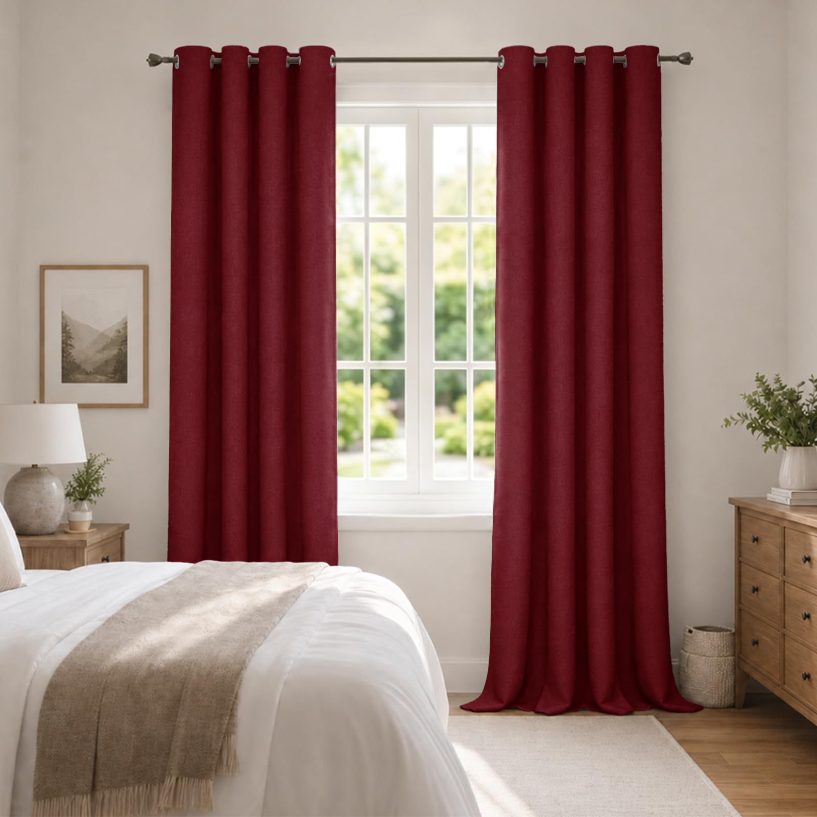Ystyle Tenda Oscurante 100% Effetto Lino 2 Pezzi, 140×260 CM, Rosse | Termica Isolante Freddo e Caldo, Tenda Fonica Anti Rumore, Tende Natalizie Soggiorno Camera Letto Casa con Occhielli