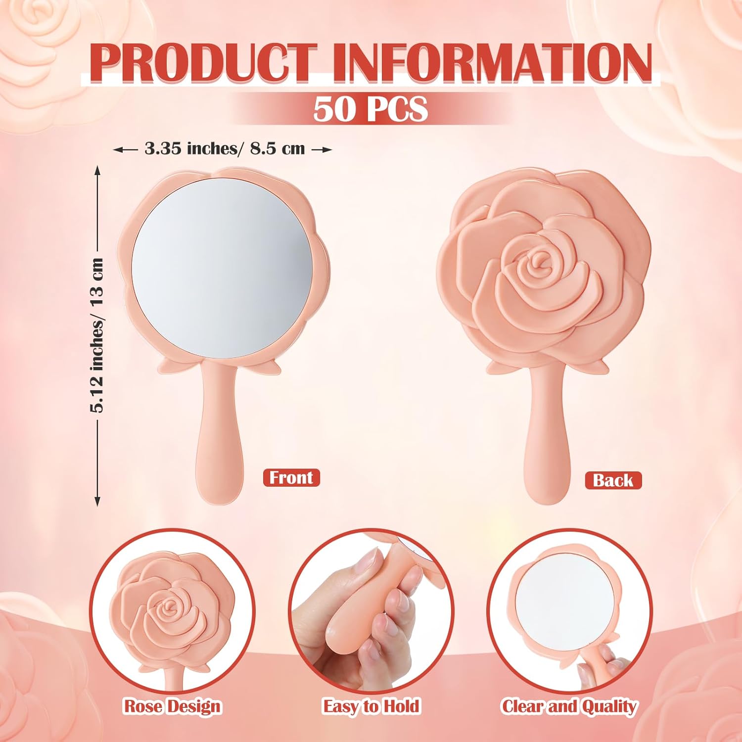 Sintuff 50 Sets Quinceañera Party Favors for Guests, 50 Pack Rose Compact Mirrors Bulk with Thank You Cards & Organza Bags, Souvenirs for Girls