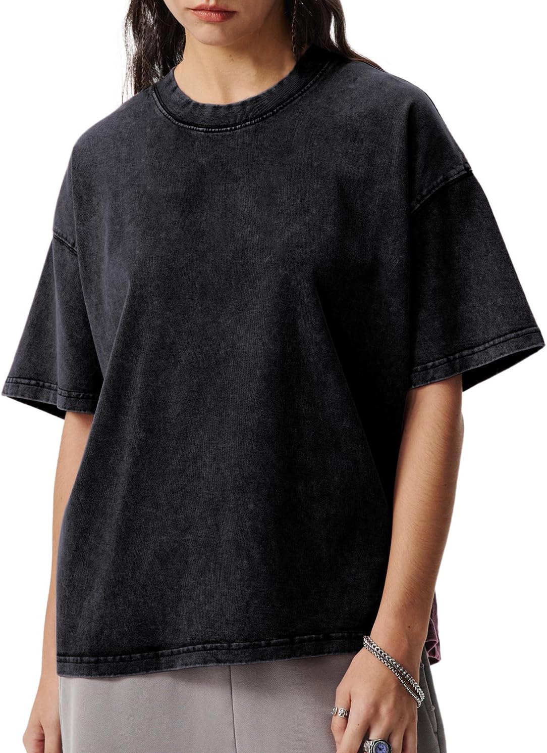 Womens Oversized Boxy T Shirts Casual Cropped Acid Wash Cotton Tees Vintage Tops Short Sleeve Grunge Shirts - Image 5