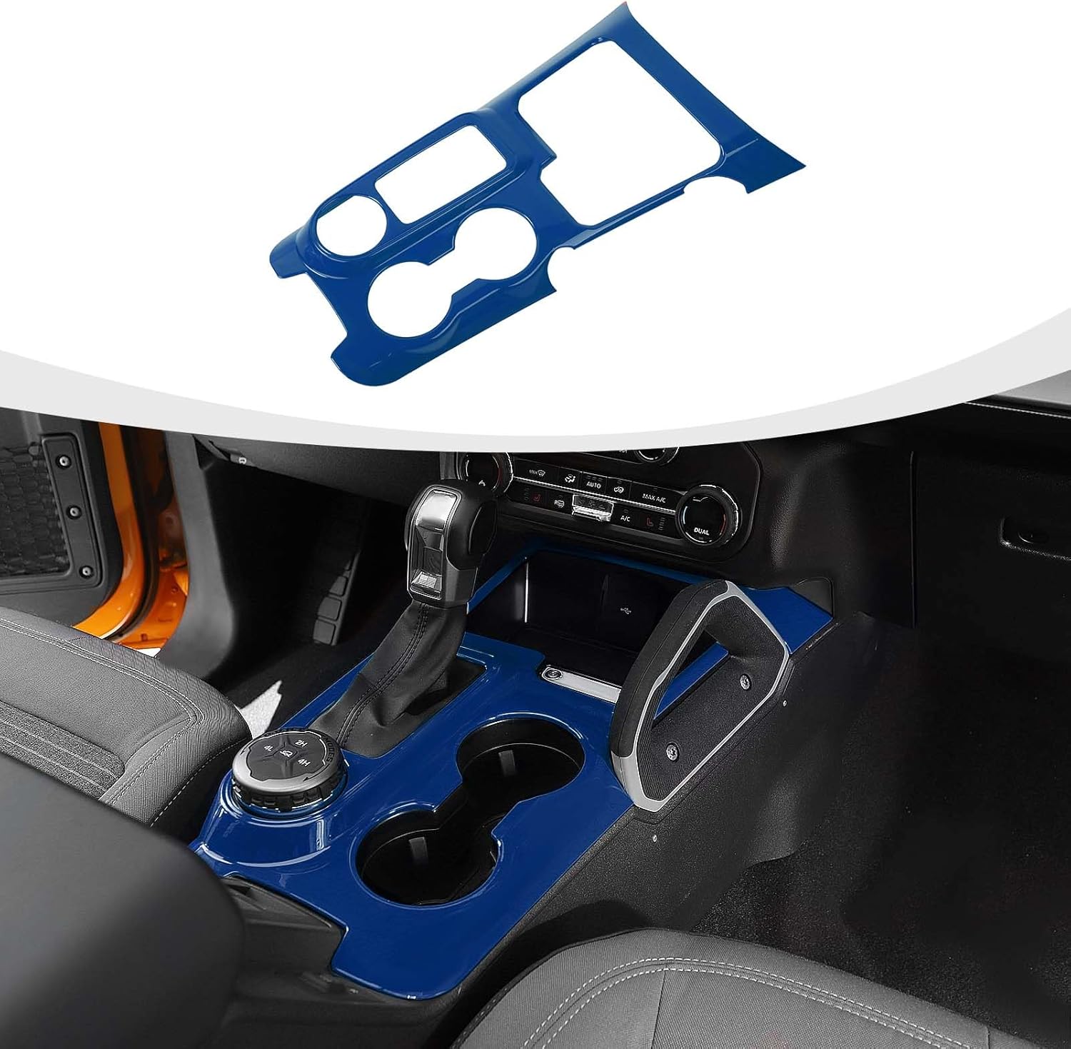 WHITE Gear Shift Panel Cover Center Console Cup Holder Trim Compatible with Ford Bronco 2021-2025 Interior Accessories, Blue (Not for Bronco Sport) Blue Bronco