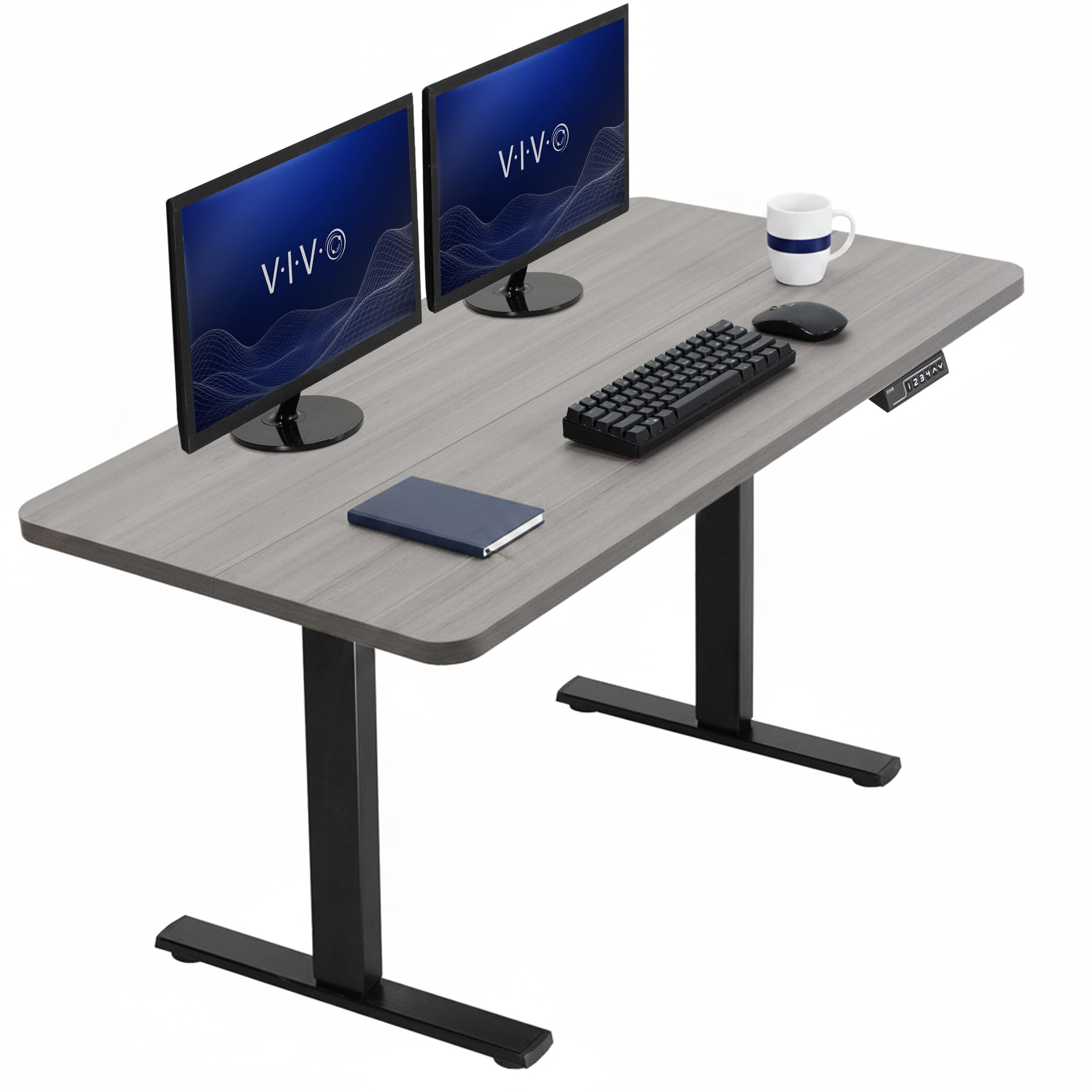 VIVO Dark Gray 43 x 24 in Standing Desk, DESK-1B4G | Electric, Holds 220 lbs, Sit Stand, Height Adjustable, Home Office, Memory Presets, 1B Series, Black Frame
