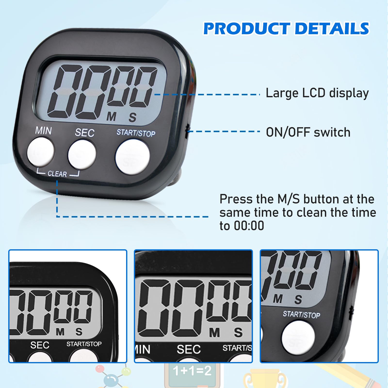 Lot De 4 Chronomètres Magnétiques Nizirioo - Minuteur Cuisine Numérique 4 Couleurs Grand Écran LCD Muet Pour Cuisine, Bureau, Sport