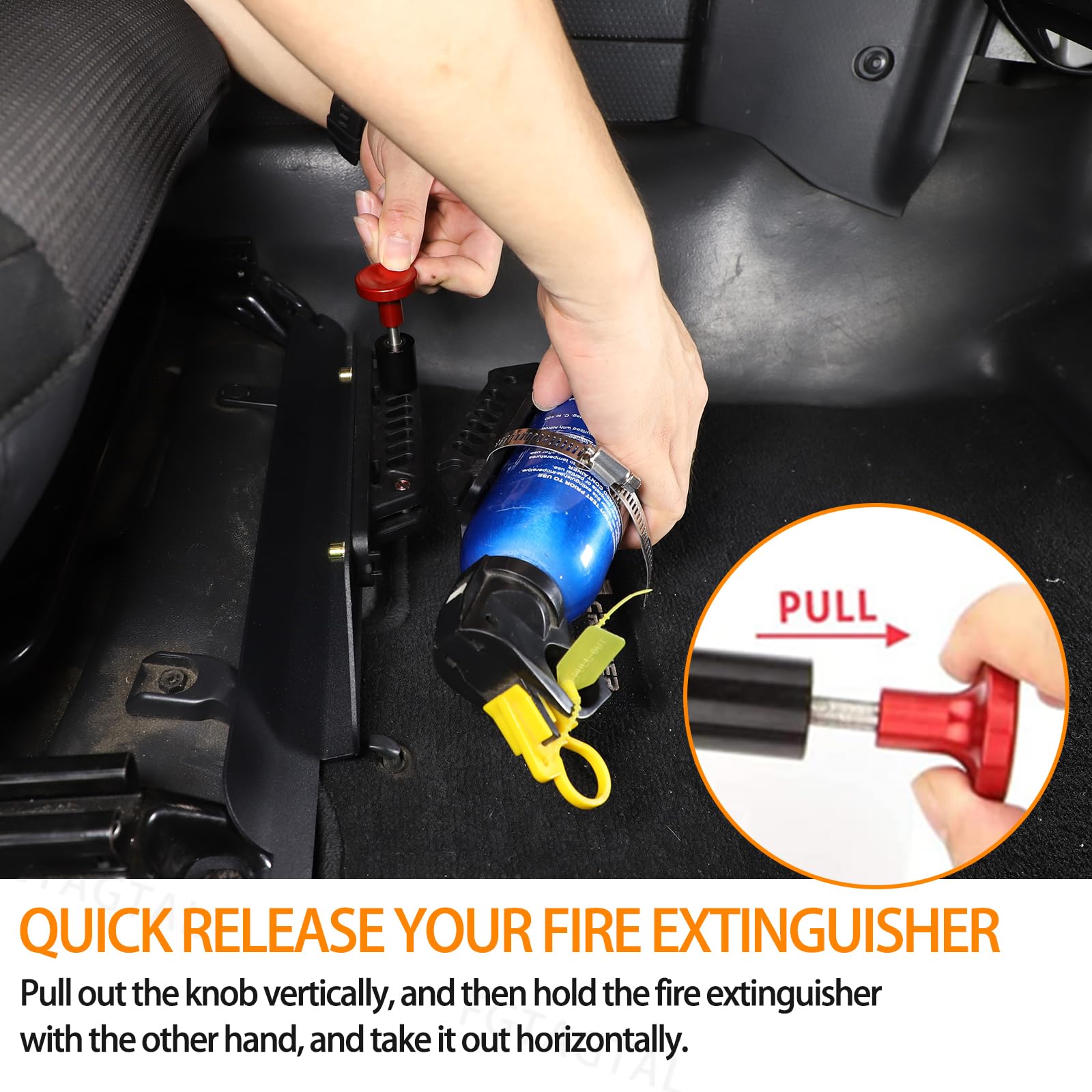 Soporte ajustable para extintor debajo del asiento compatible con Toyota FJ Cruiser 2007-2021, soporte para extintor de incendios debajo del asiento