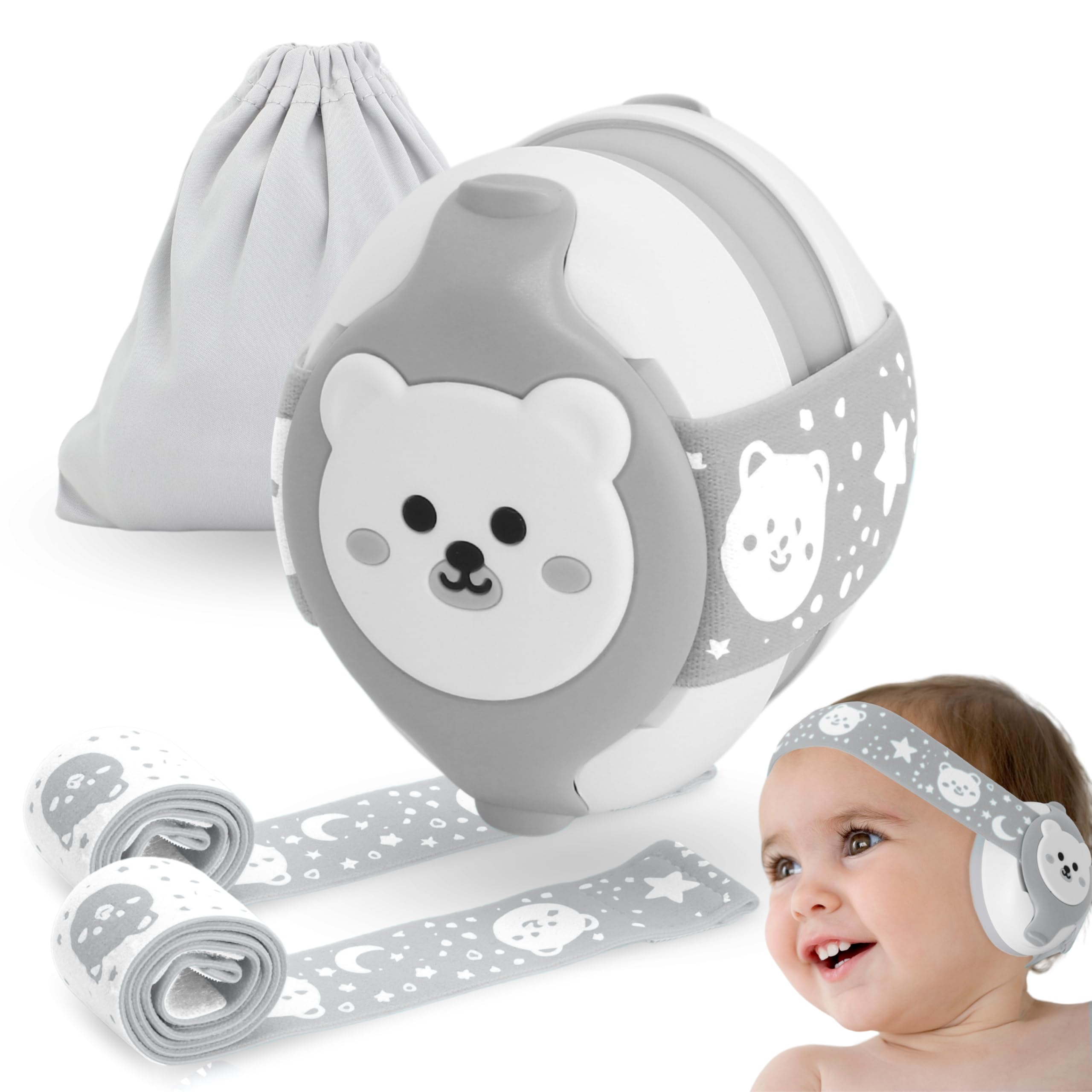 BELLEBEBE - Cascos Bebe Antiruido - 0-36 - Hipoalergénico y Sin BPA - Diadema Ajustable - Orejeras Antiruido - Certificados EN352-1, CPC y RoHS (Gris)