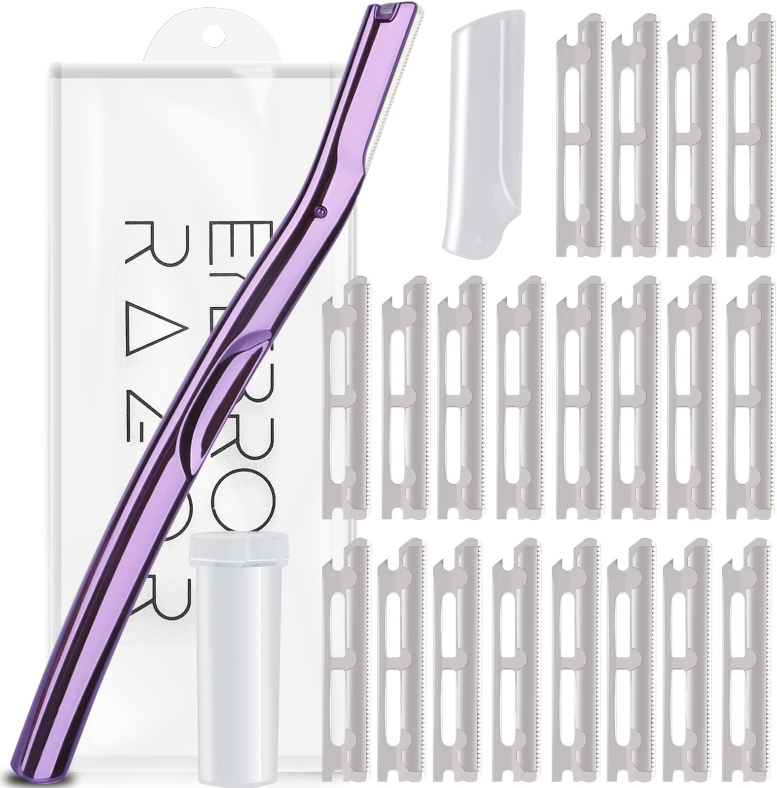 Dermaplaning Tool,Stainless Steel Eyebrow Trimmer,Women Facial Razor for Hair Removal，Scraper Hair Removal Knife,Dermaplaning Face Exfoliating Tool… (Purple)