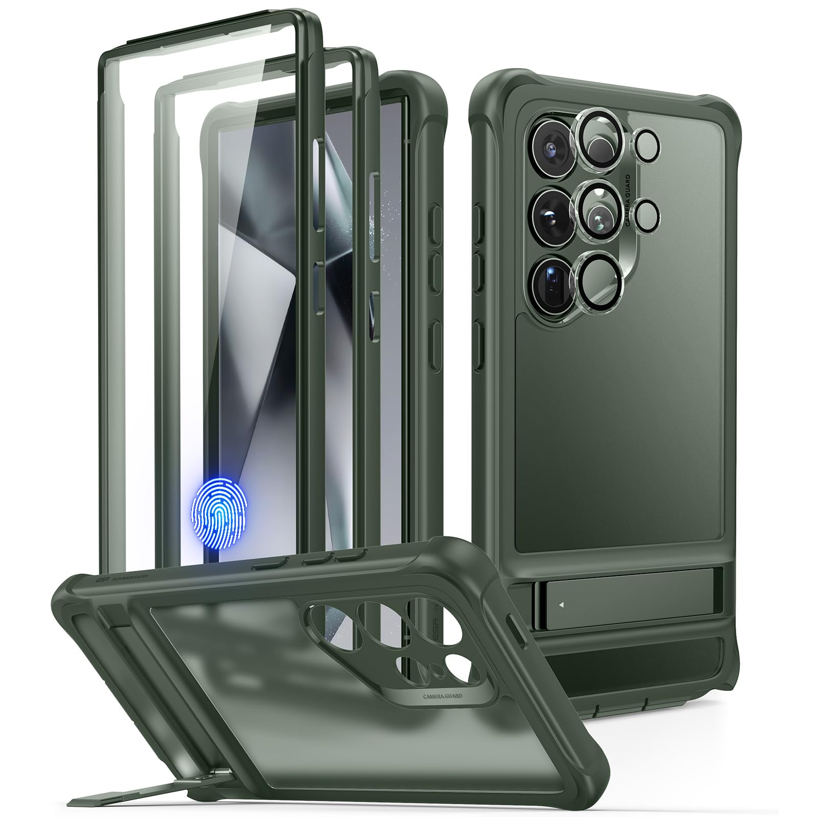 ESR for Samsung Galaxy S24 Ultra Armor Series Case, Full Body Protection Front Cover with Screen Protector and Extra Protective Front Frame, 3 Kickstand Modes, Military-Grade Protection, Clear Green