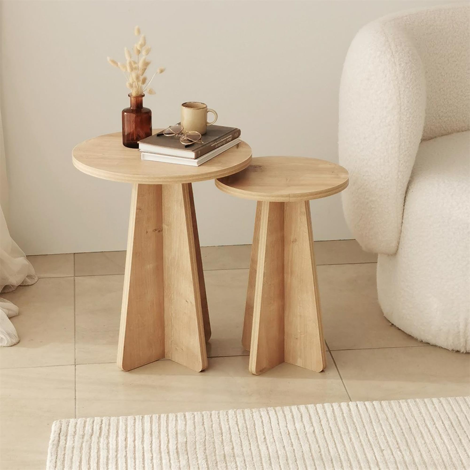 Amazon.com: FAWdecor Modern Round Side Table, Nesting Wooden