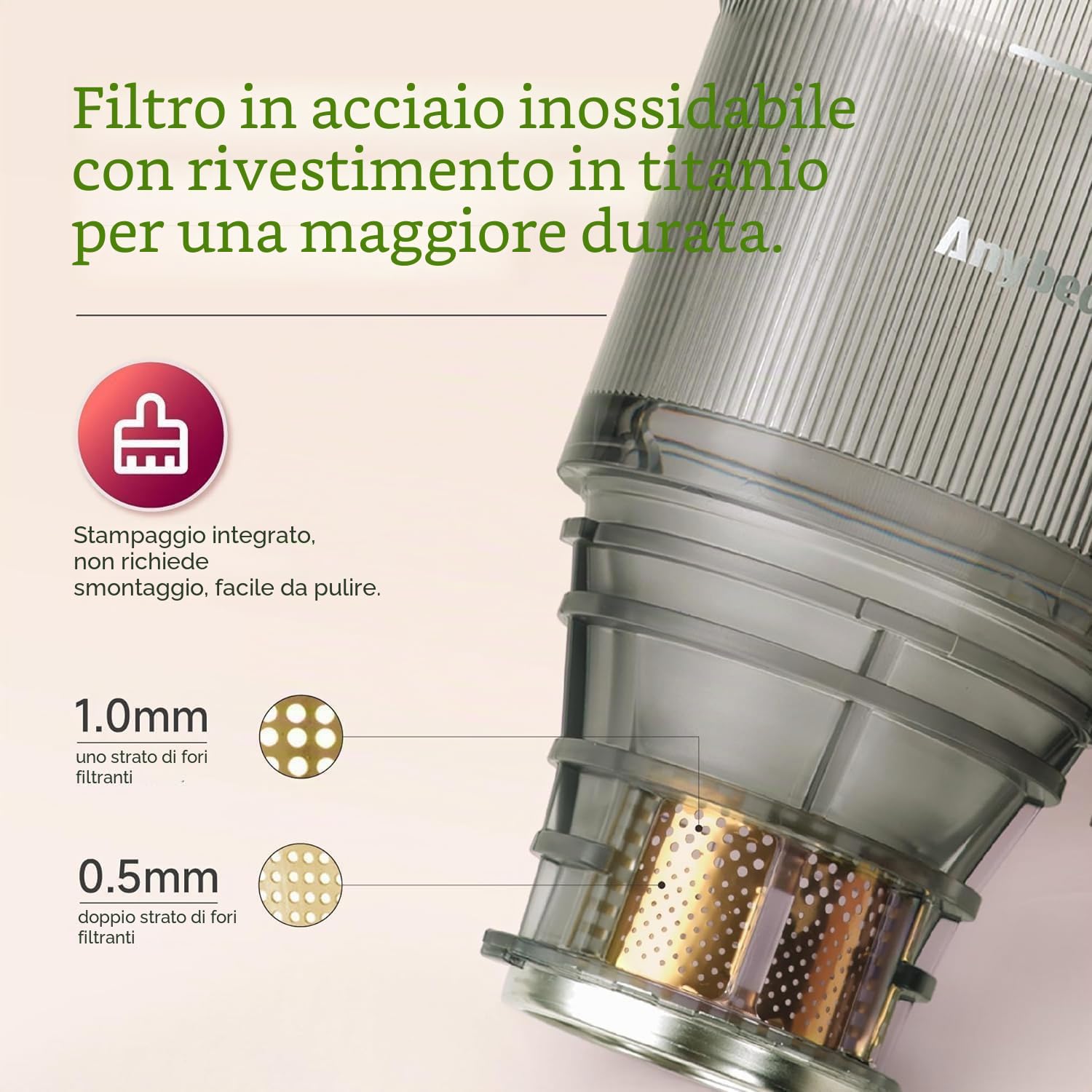 Anybear Estrattore di Succo, 200W Juicer, Spremiagrumi a Freddo, con Vano di Riempimento da 110 mm, per Frutta e Verdura Intera, Coclea Potenziata, Materiale Tritan, Senza BPA (Argento E Arancione)