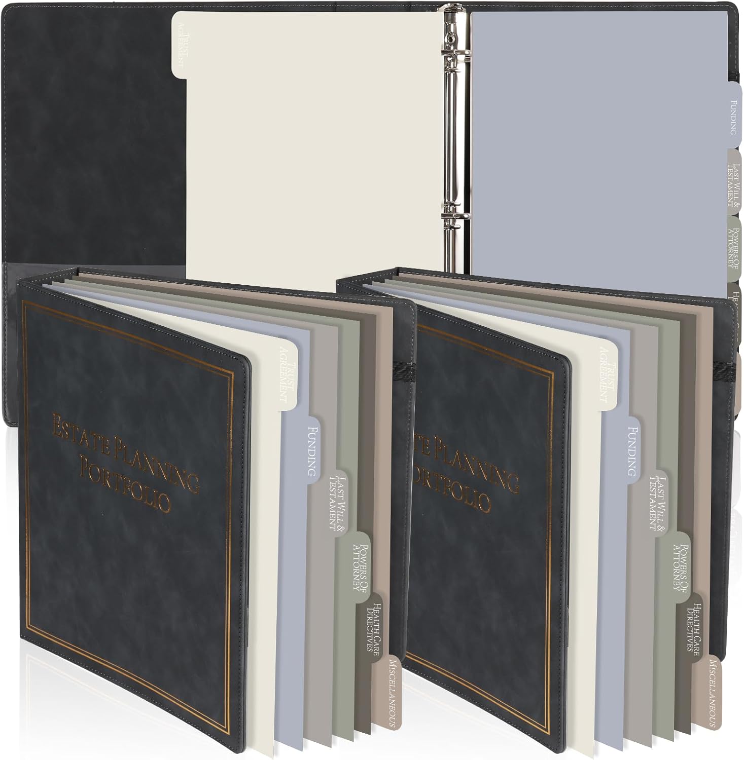 chiazllta 2 Pcs Estate Planning Portfolio Binder with Index Tab Divider When I Die Organizer Binder End of Life Planner PU Leather 3 Ring Organizing Wills Trusts Powers of Attorney Final Wishes(Black)