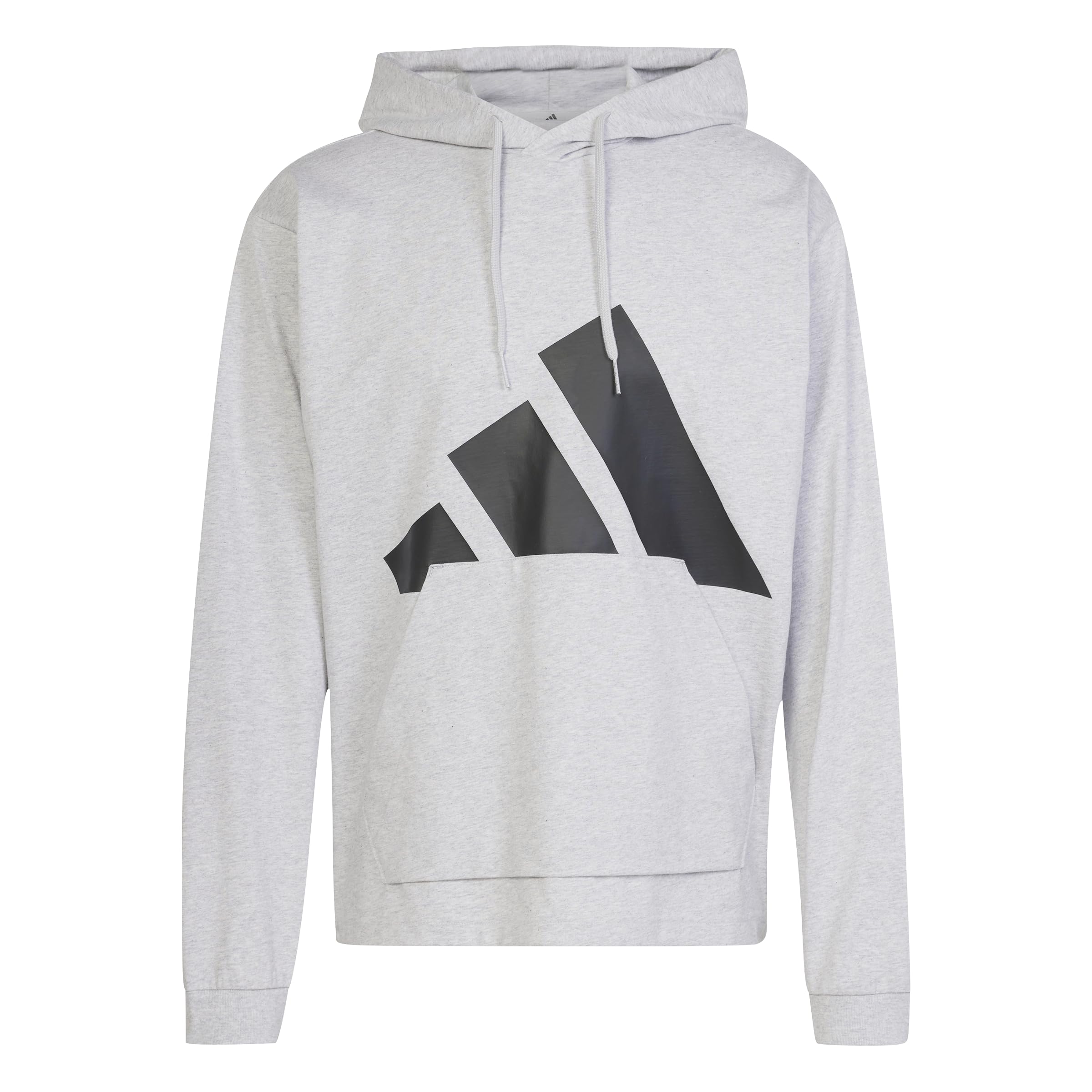 adidas Essentials Big Logo Single Jersey Sportswear Men's Hooded Sweatshirt, Light Grey Heather/Black, L