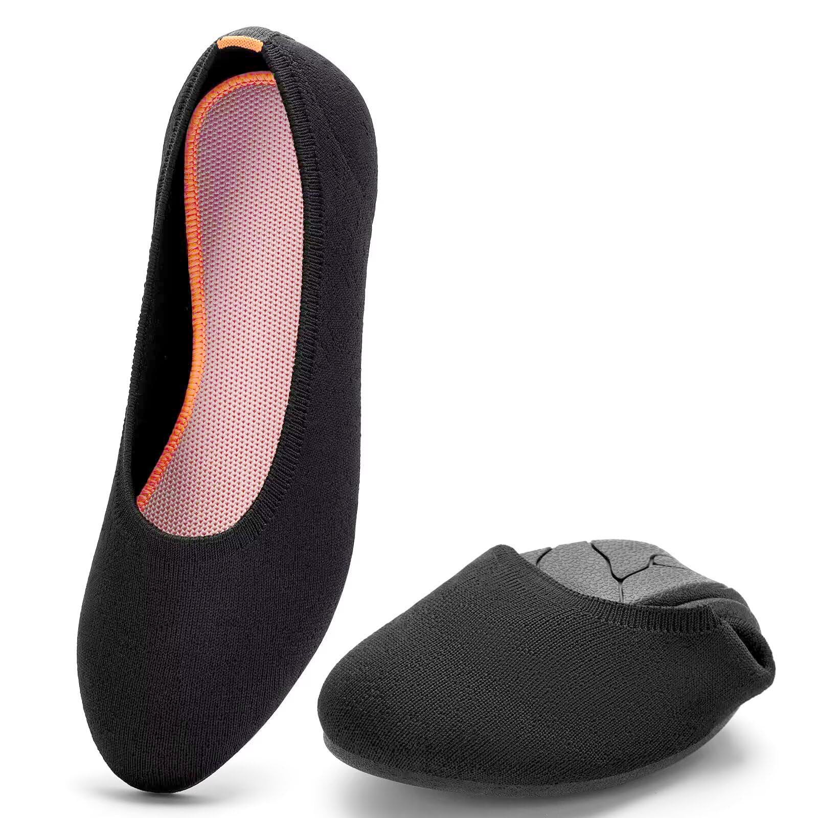 Puxowe Damen Ballerina Runde Zehe Stricken Flache Schuhe Komfort Weich Slip On Ballerina Walking Flats Schuhe für Frauen Niedriger Keil Lässig