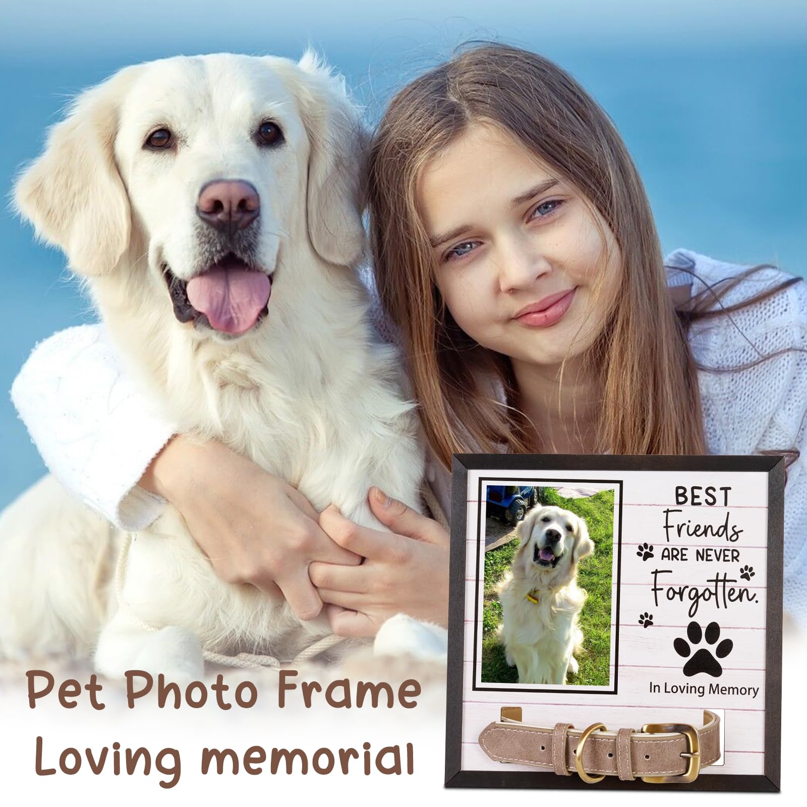 GUANKE Dog Memorial Gifts, 4X6 Wood Pet Memorial Picture Frame, Dog Cat Photo Frame, with Collar Holder Dog Cat Photo Frame - Image 2