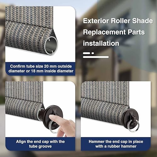 Miniatura 8 de Piezas de repuesto para sombra, amarres y tapa de extremo con kit de anillo, resistencia a la intemperie, compatible con persianas enrollables