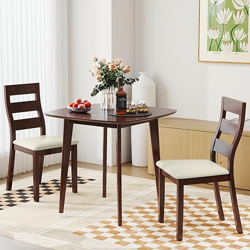 Miniatura 2 de Giantex Juego de mesa de comedor de 3 piezas para 2, mesa de cocina cuadrada de madera y 2 sillas con asiento acolchado, respaldo de escalera, juego