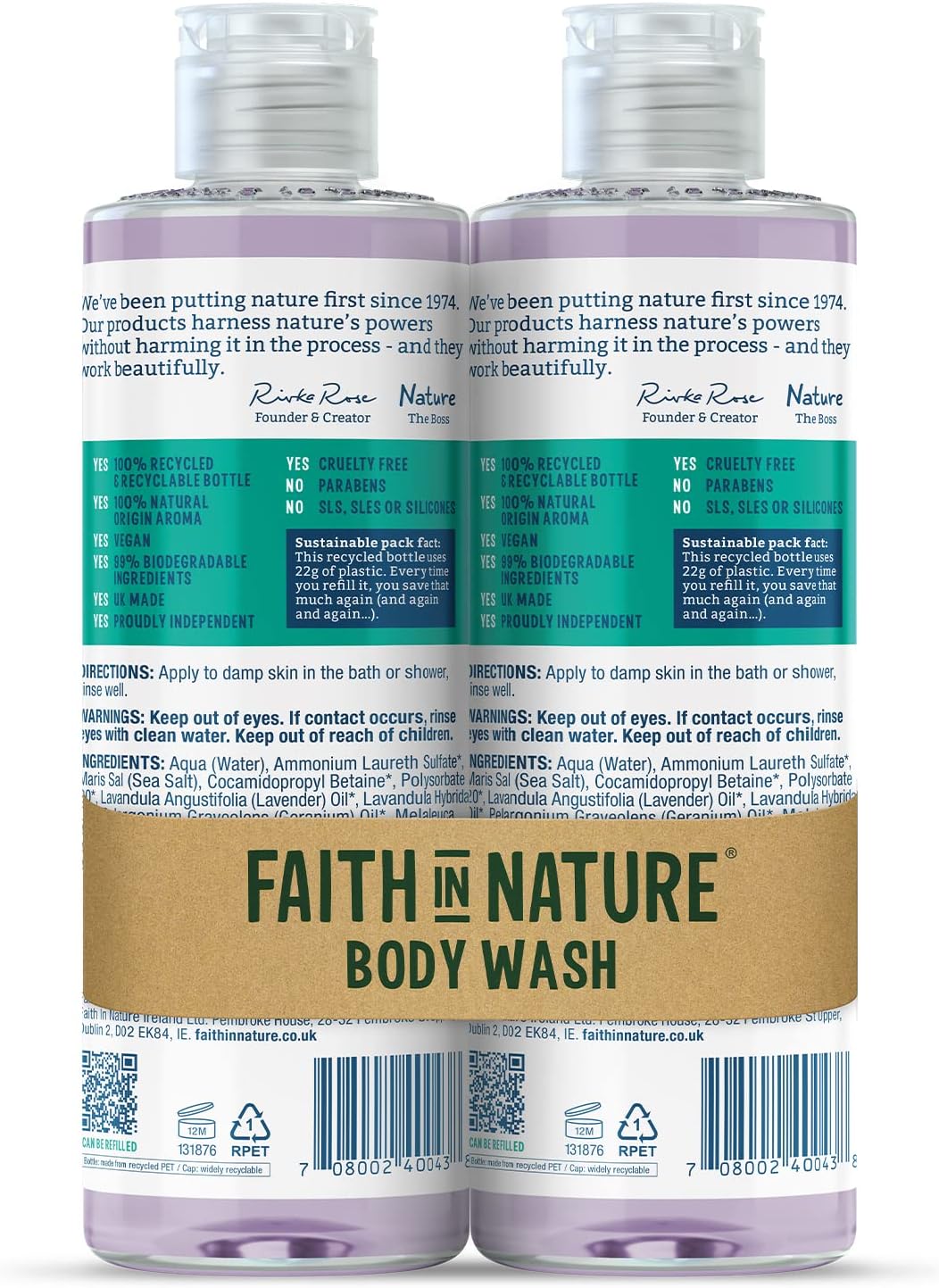 Faith In Nature Natural Lavender and Geranium Body Wash Set, Nourishing, Vegan and Cruelty Free, No SLS or Parabens, 2 x 400ml 3 71PGvhnUu L. AC SL1500