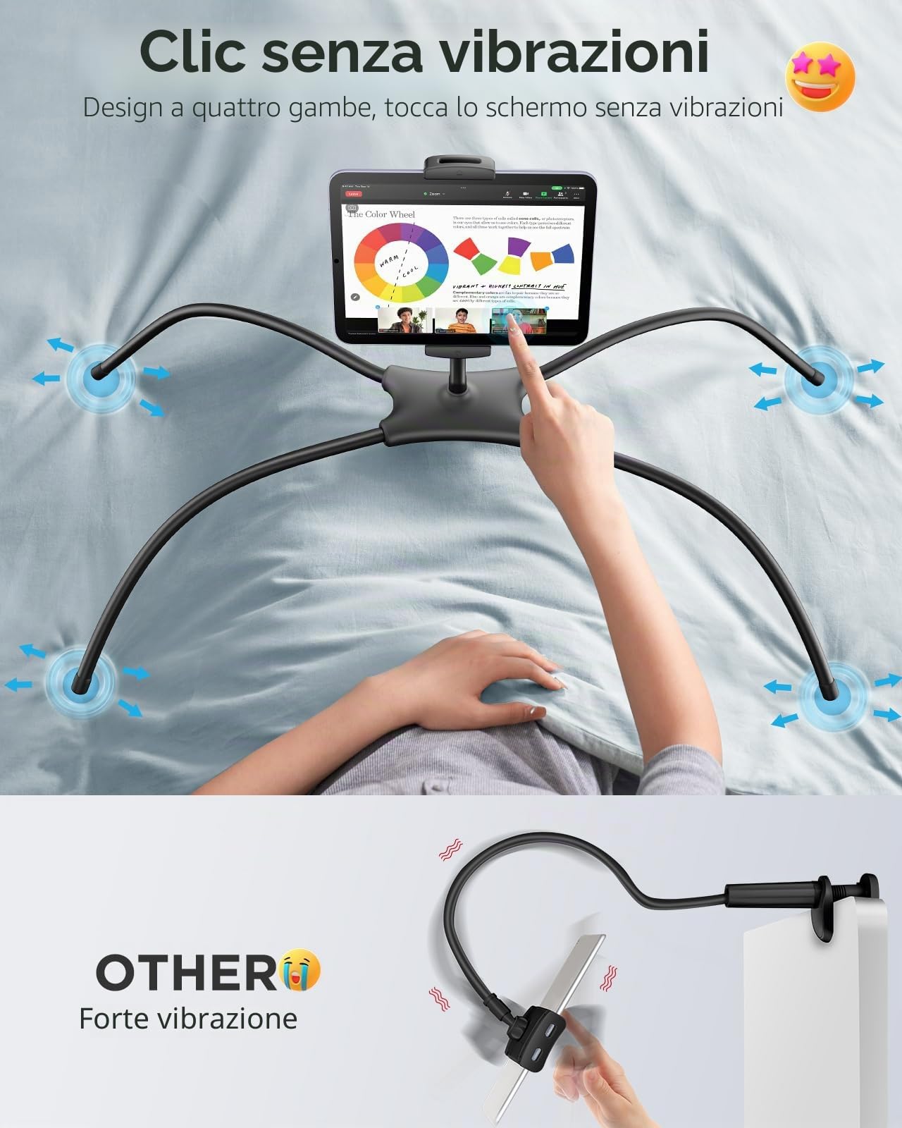 SAIJI Supporto tablet letto, supporto per tablet con design ergonomico migliorato, supporto portatile iPad letto adatto a telefoni, tablet, monitor portatili, Switch e altri dispositivi da 4,7"-17,3"