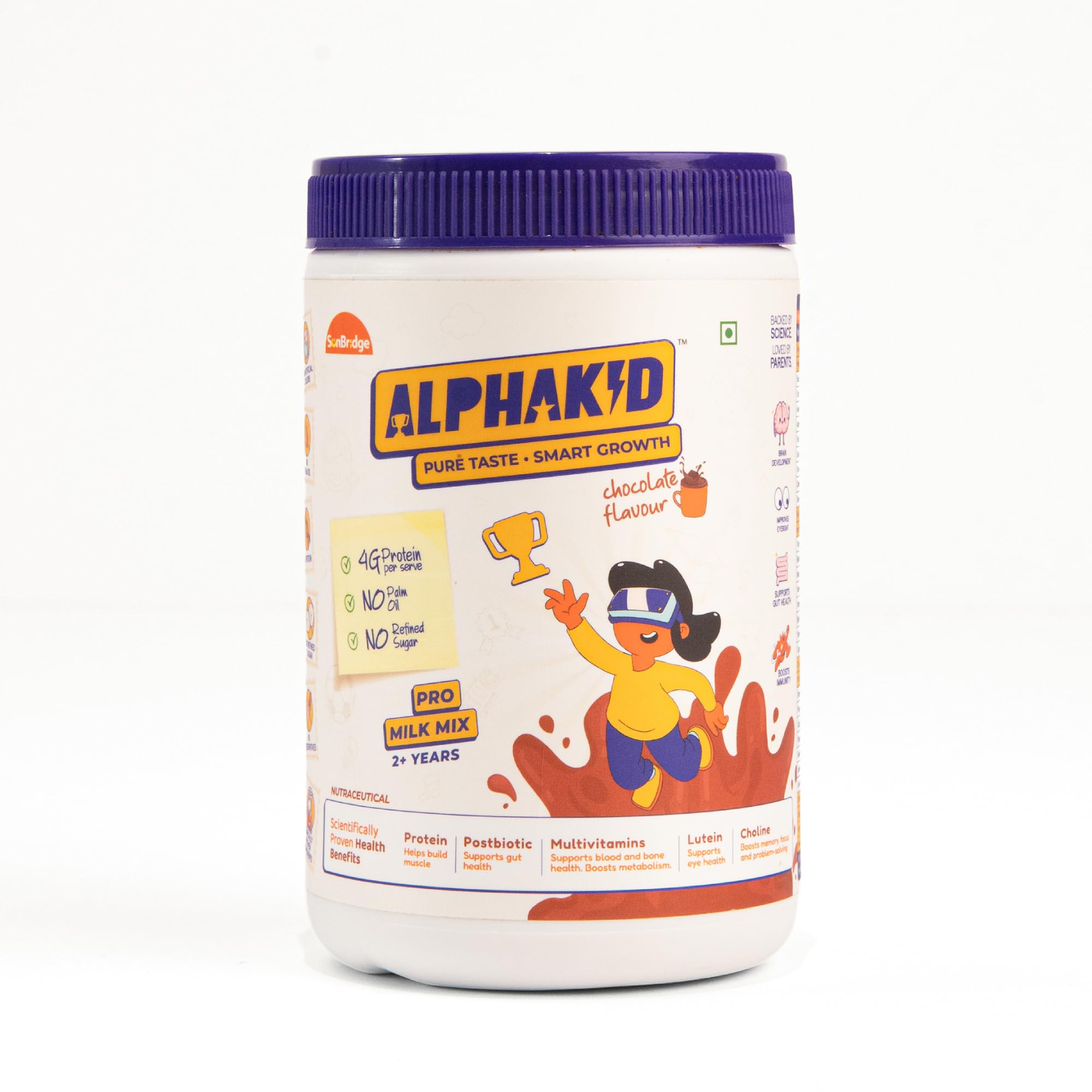 Alphakid smart milk mix Portien Powder (2 + Years) | Chocolate flavour milk mix| No palm oil | No refined sugar | supports gut health | Sweetened with jaggery | boosts immunity | with Barley, Millet, Wheat, Jaggery & Ghee | Vitamins & Minerals |400gm jar-image-33