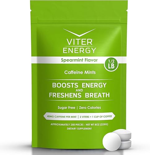 Viter Energy - Mentas cafeinadas, (0.001 onzas) 40 miligramos de cafeína y vitaminas B con potente menta, sin azúcar Aumenta la energía, enfoque y