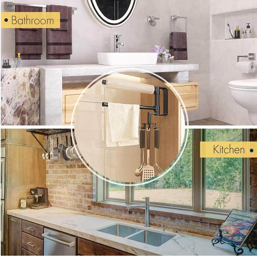 360 ° Rotatable Kitchen Utensil Holder, Bathroom Towel Rack with 8 Hooks, Space Saving Multipurpose Kitchen/Bath Storage Shelf